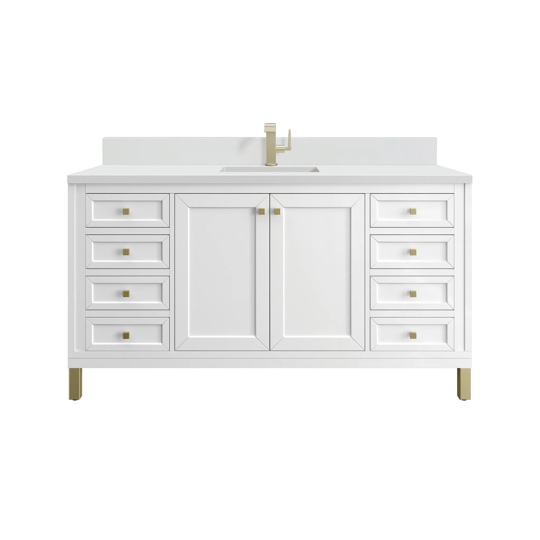 60" Chicago Single Vanity in Glossy White-White Zeus Silestone & Backsplash-Single Hole image