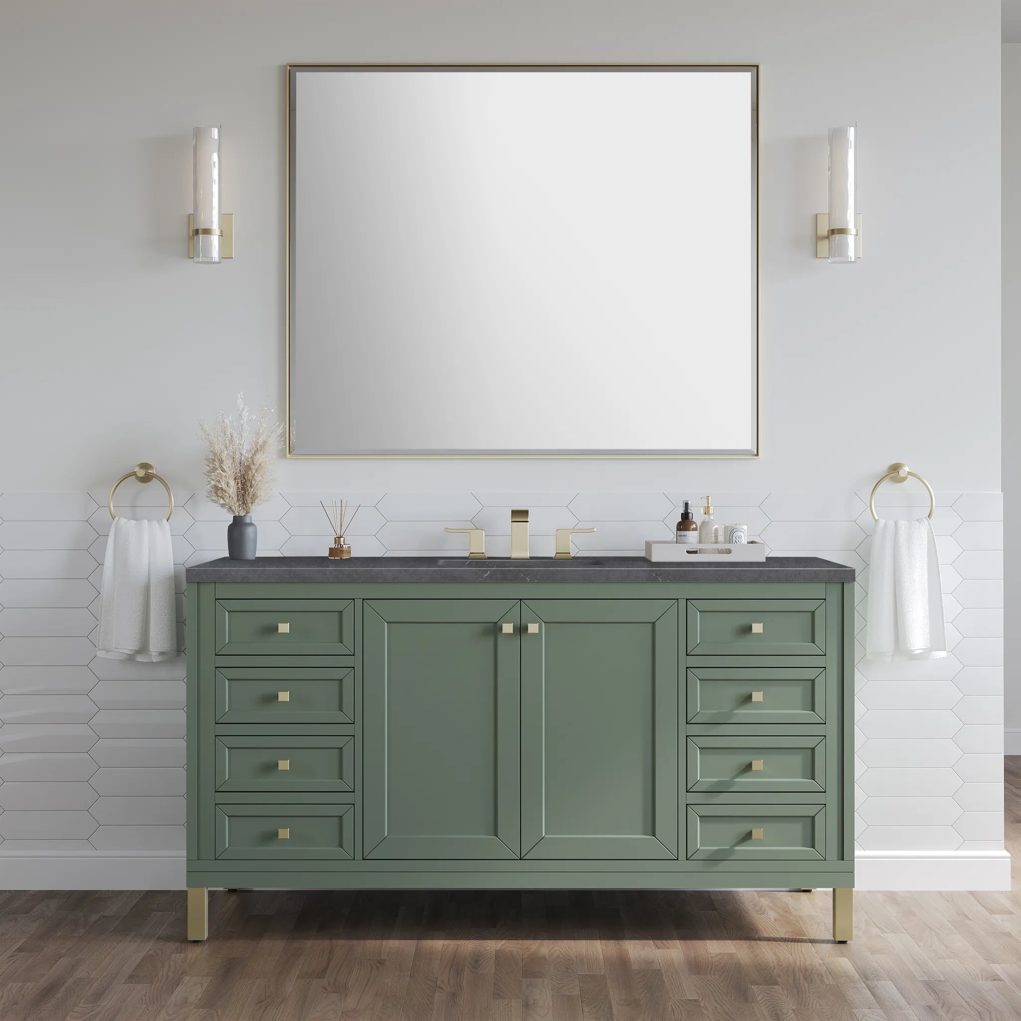 60" Chicago Single Vanity in Smokey Celadon-Charcoal Soapstone Silestone-8" Widespread image 4
