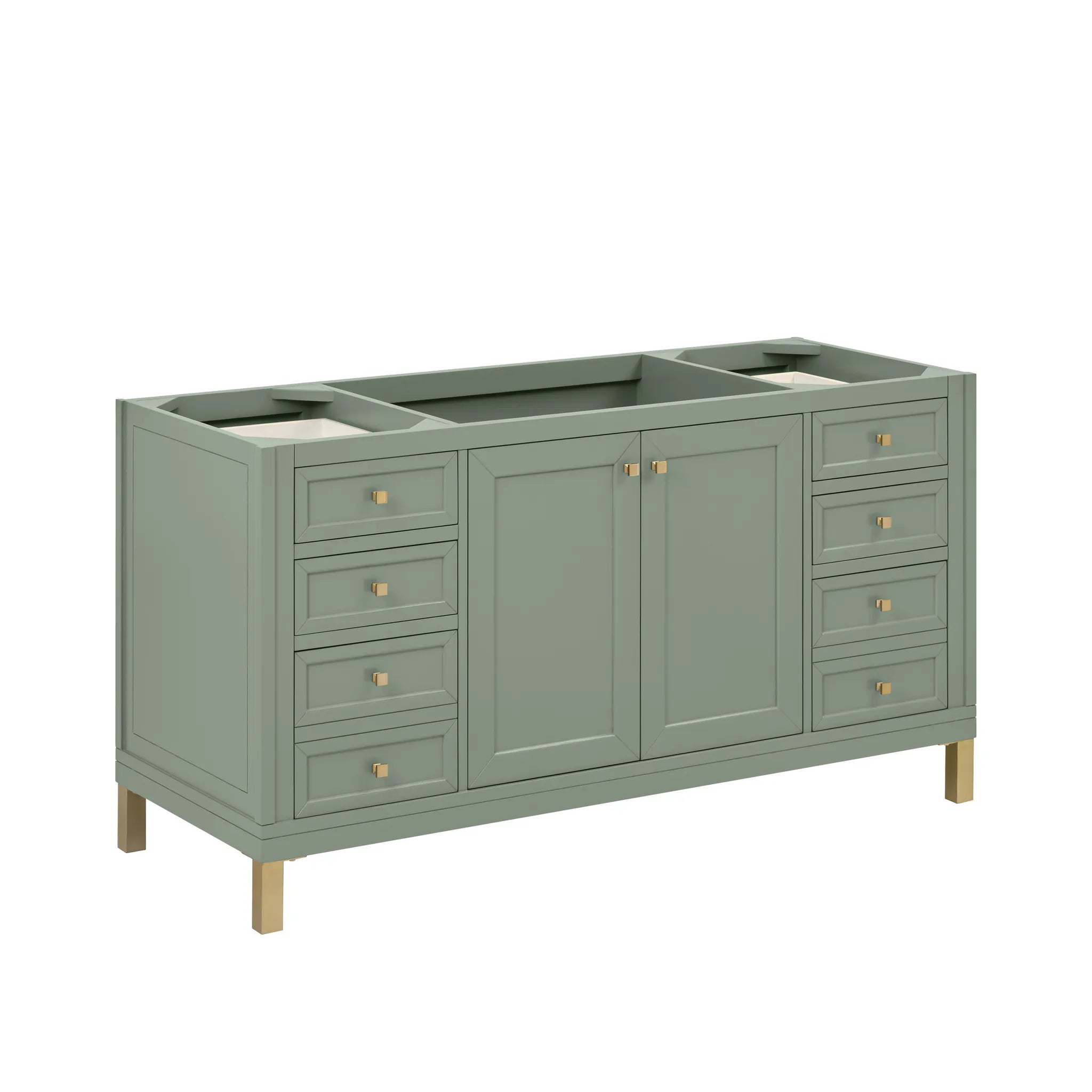 60" Chicago Single Vanity in Smokey Celadon-Victorian Silver Silestone-8" Widespread image 1