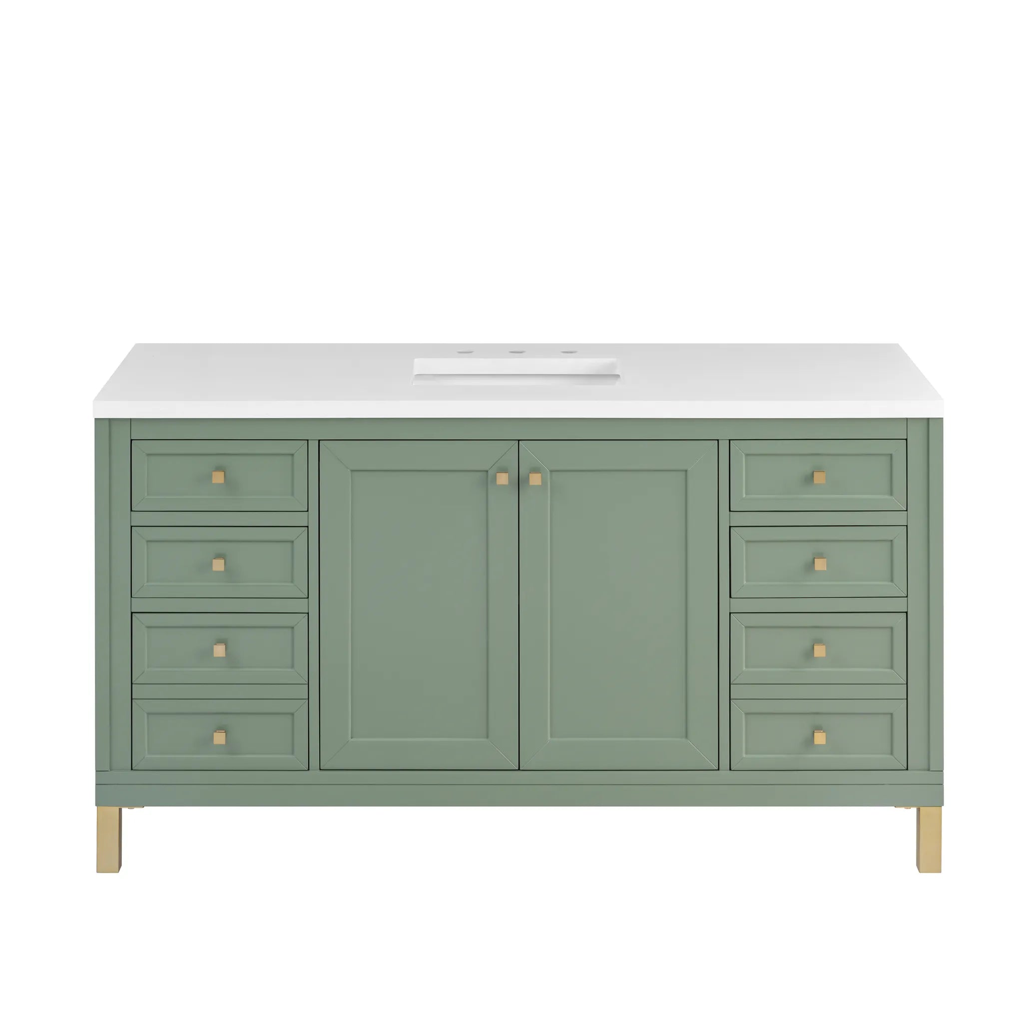 60" Chicago Single Vanity in Smokey Celadon-White Zeus Silestone-8" Widespread image 1