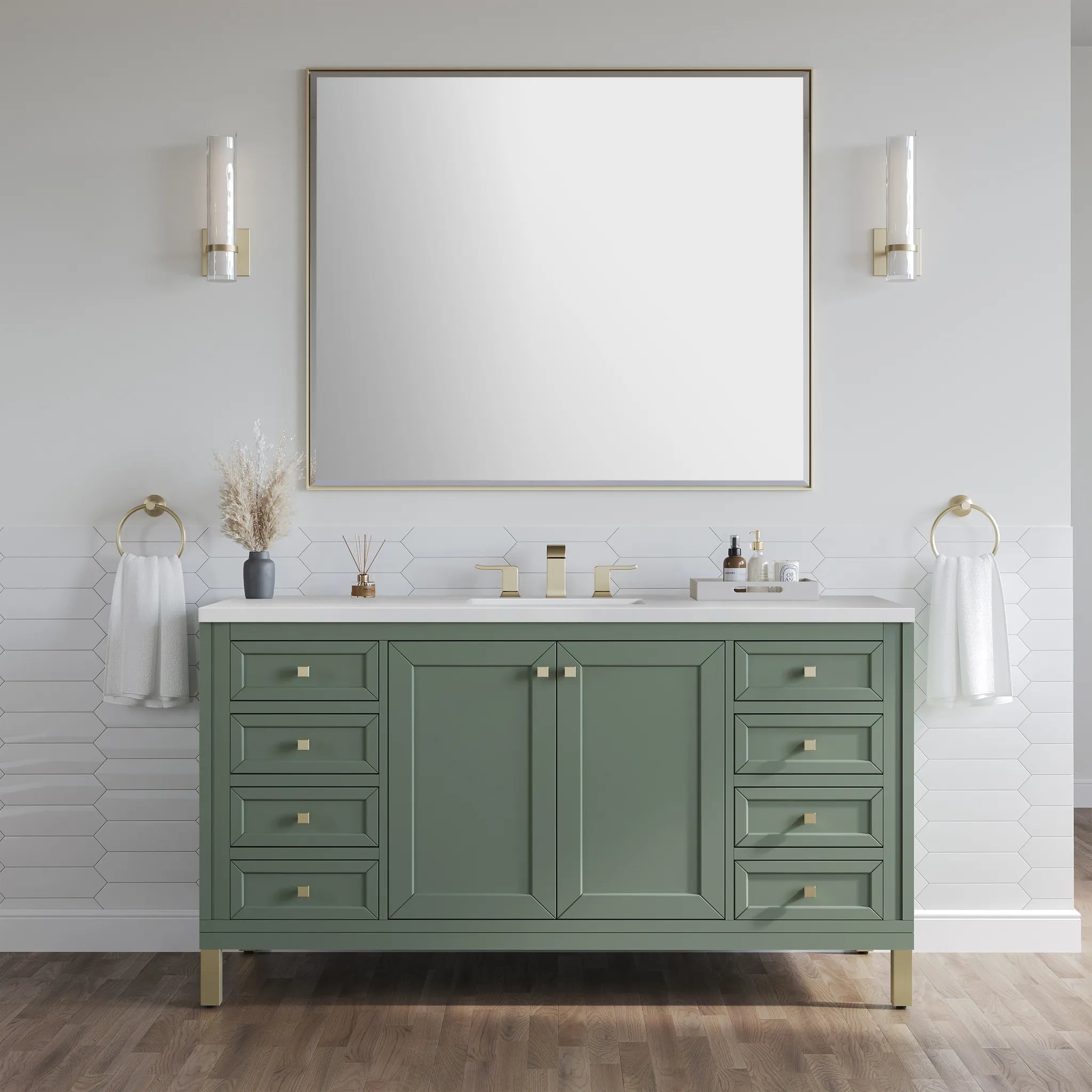 60" Chicago Single Vanity in Smokey Celadon-White Zeus Silestone-8" Widespread image 6