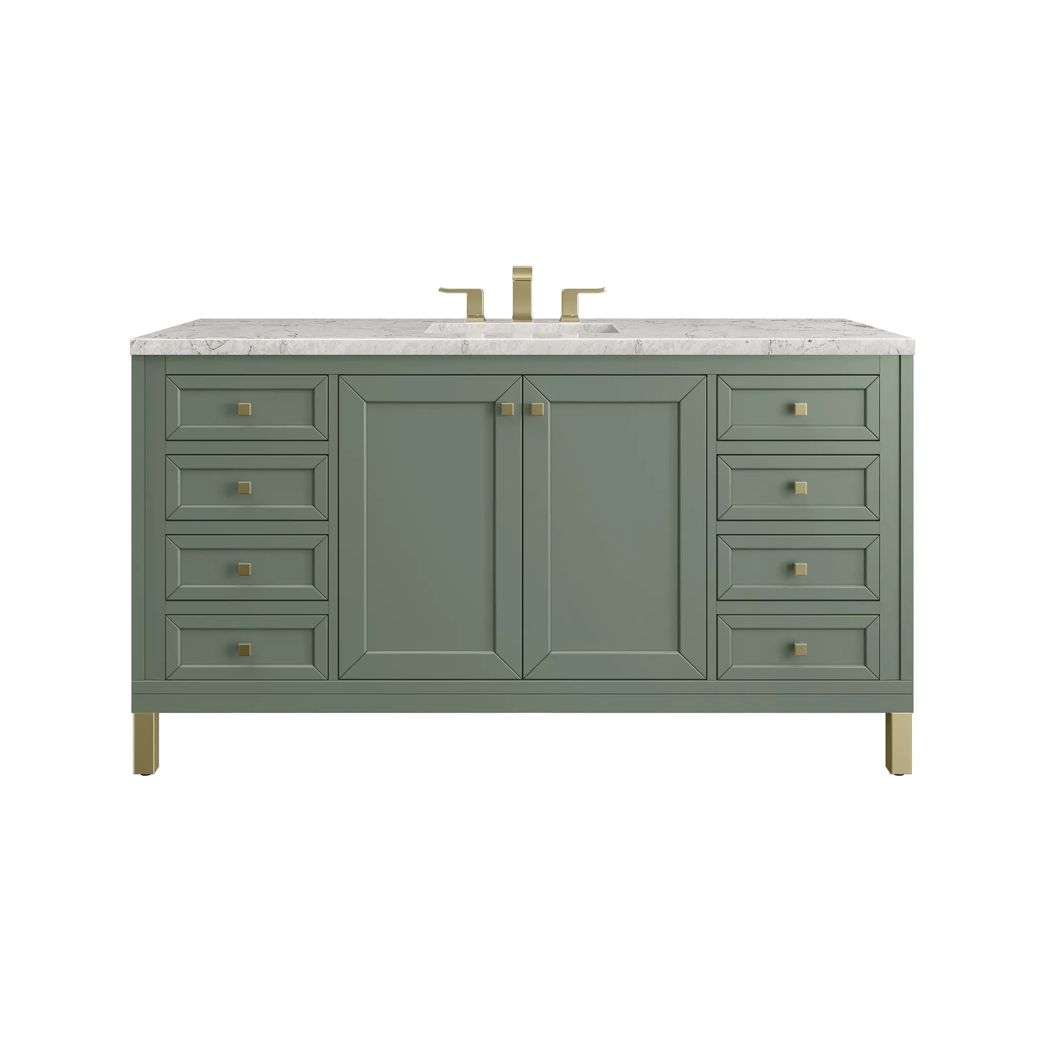 60" Chicago Single Vanity in Smokey Celadon, Wireless Charger-Eternal Jasmine Pearl Silestone-8" Widespread image