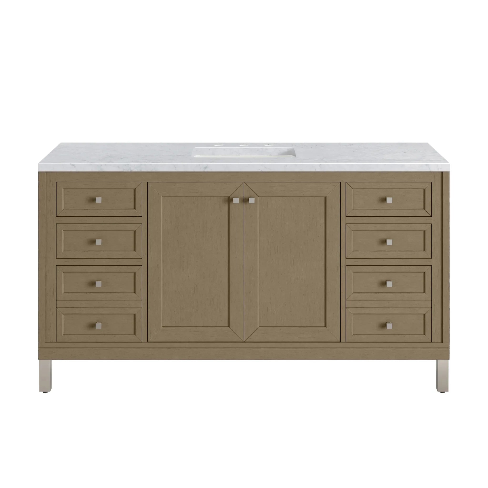 60" Chicago Single Vanity in Walnut Whisper-Carrara White Marble-8" Widespread image 1