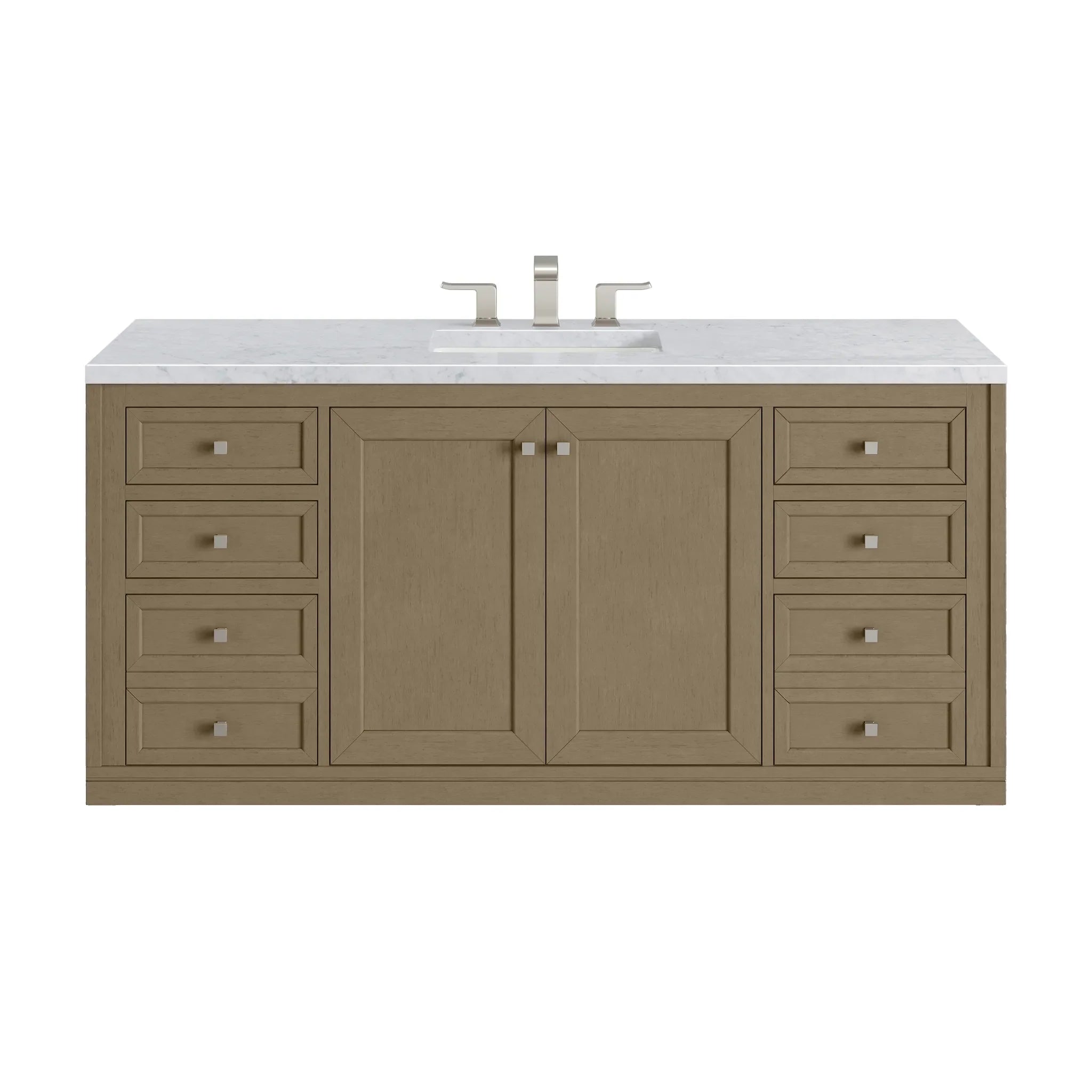 60" Chicago Single Vanity in Walnut Whisper-Carrara White Marble-8" Widespread image 2