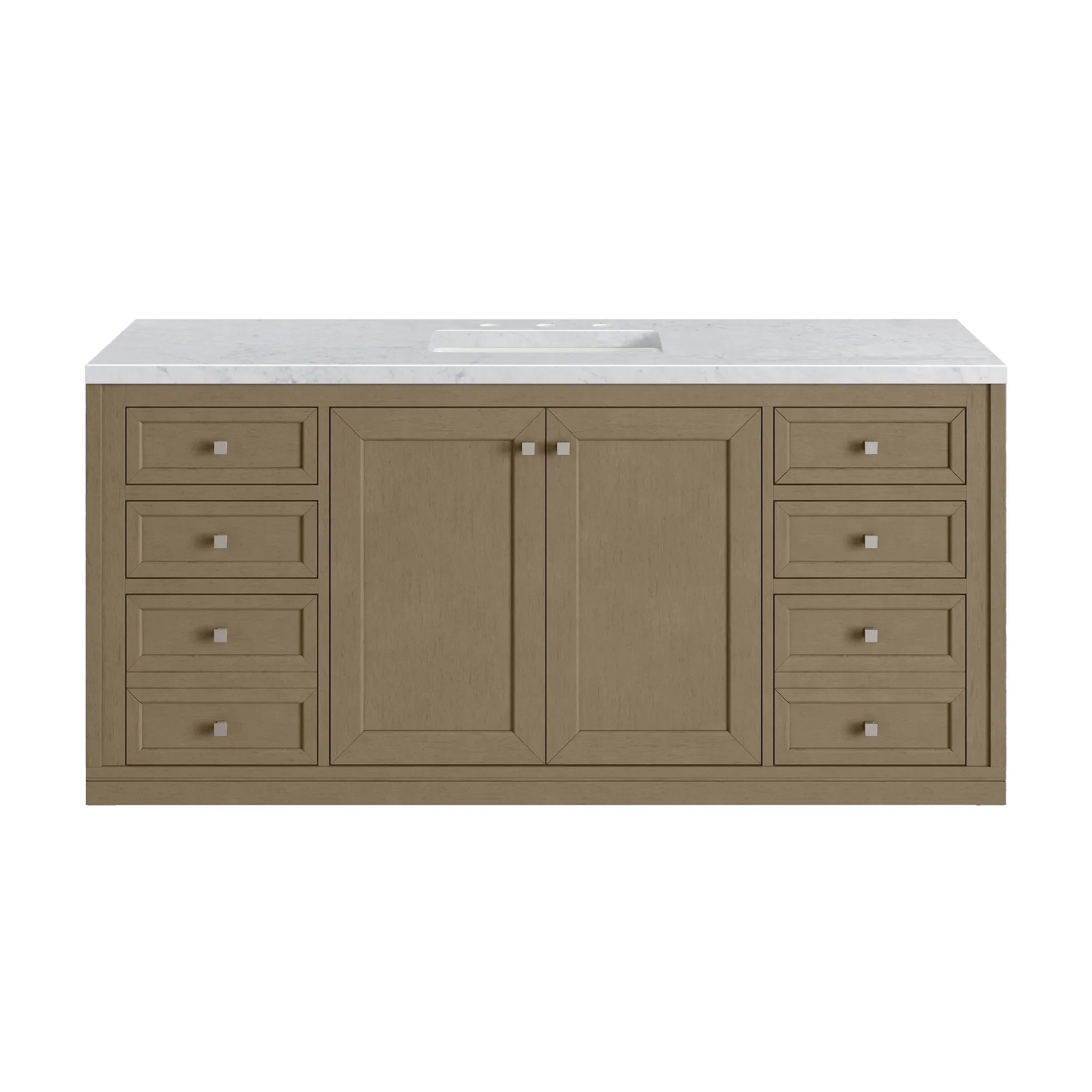 60" Chicago Single Vanity in Walnut Whisper-Carrara White Marble-8" Widespread image 3