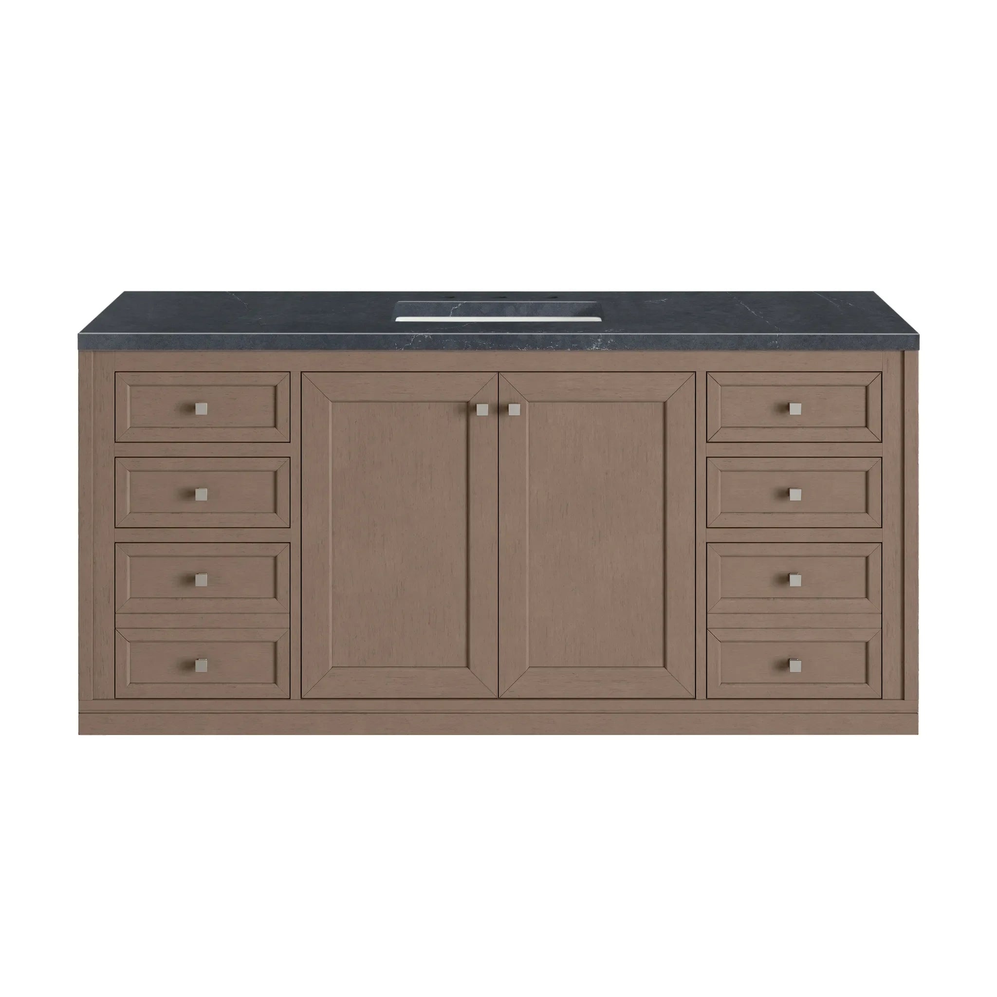 60" Chicago Single Vanity in Walnut Whisper-Charcoal Soapstone Silestone-8" Widespread image 3