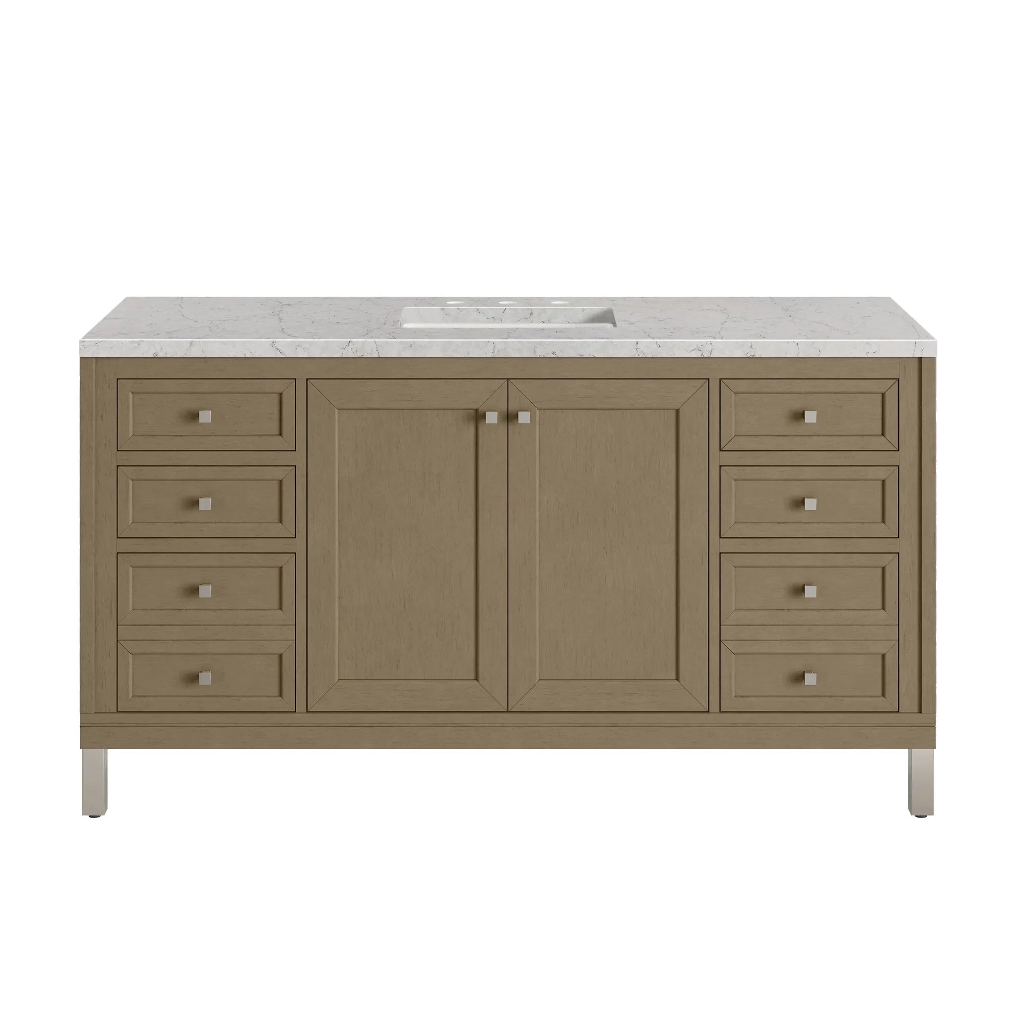 60" Chicago Single Vanity in Walnut Whisper-Eternal Jasmine Pearl Silestone-8" Widespread image 1