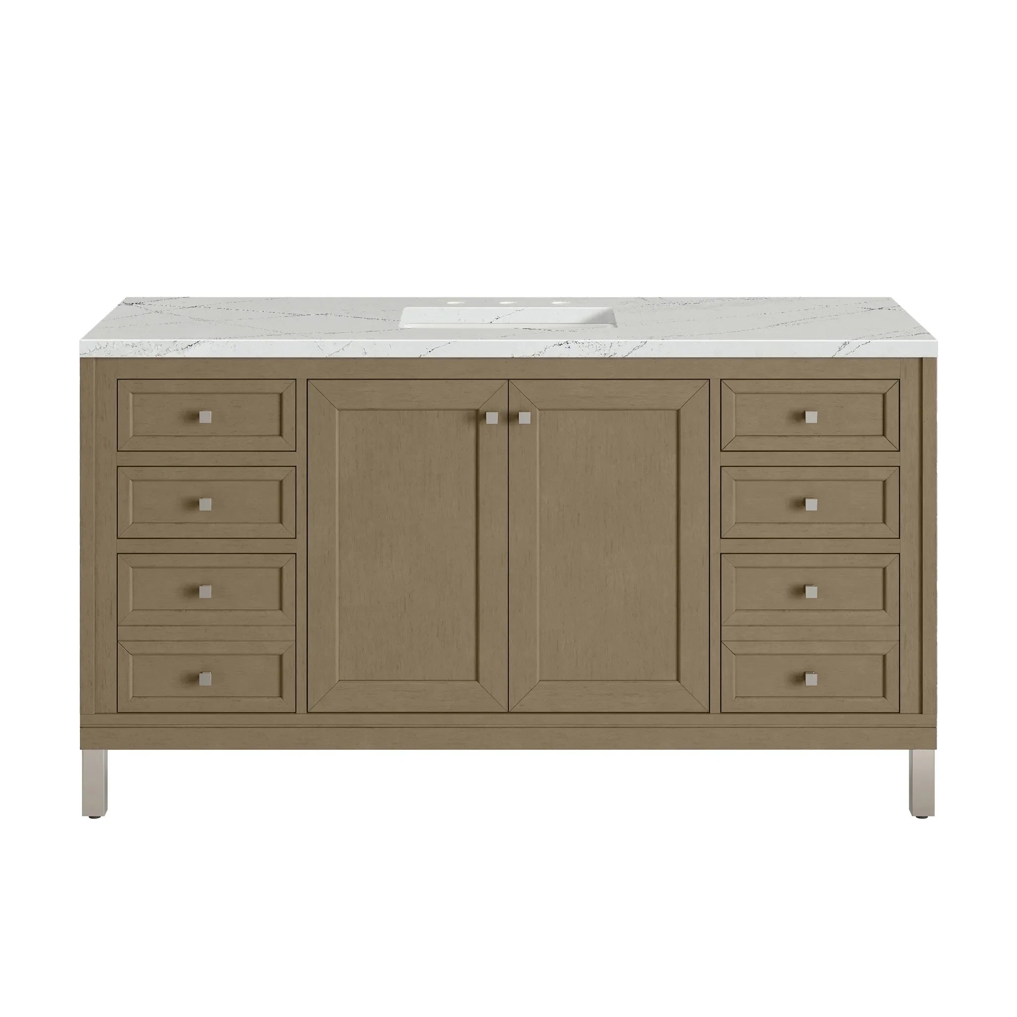 60" Chicago Single Vanity in Walnut Whisper-Ethereal Noctis Silestone-8" Widespread image 1