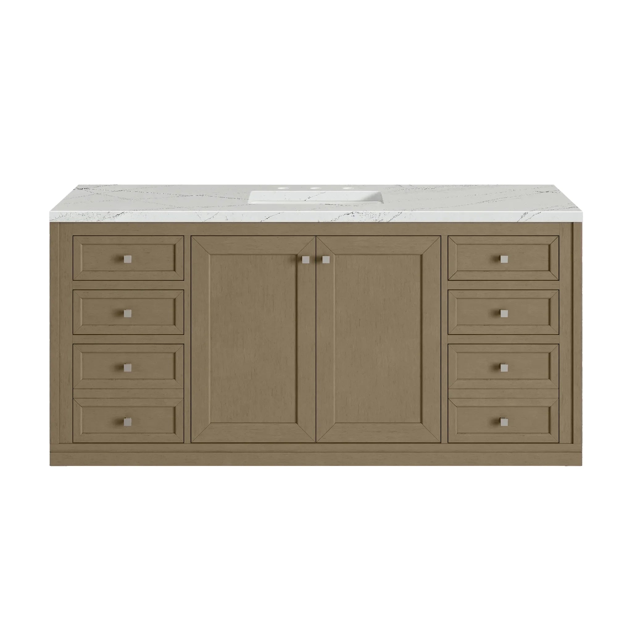 60" Chicago Single Vanity in Walnut Whisper-Ethereal Noctis Silestone-8" Widespread image 3
