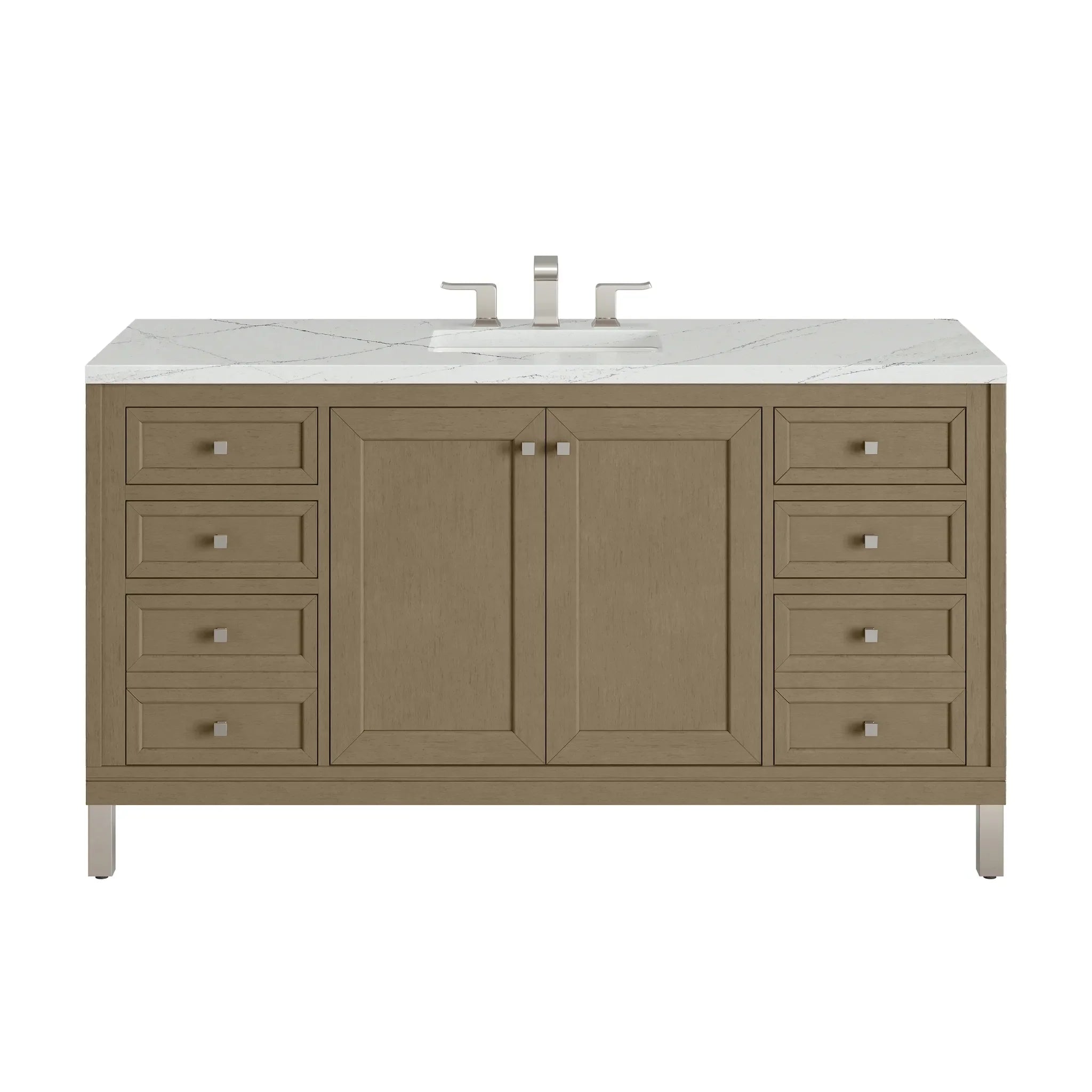 60" Chicago Single Vanity in Walnut Whisper-Ethereal Noctis Silestone-8" Widespread image