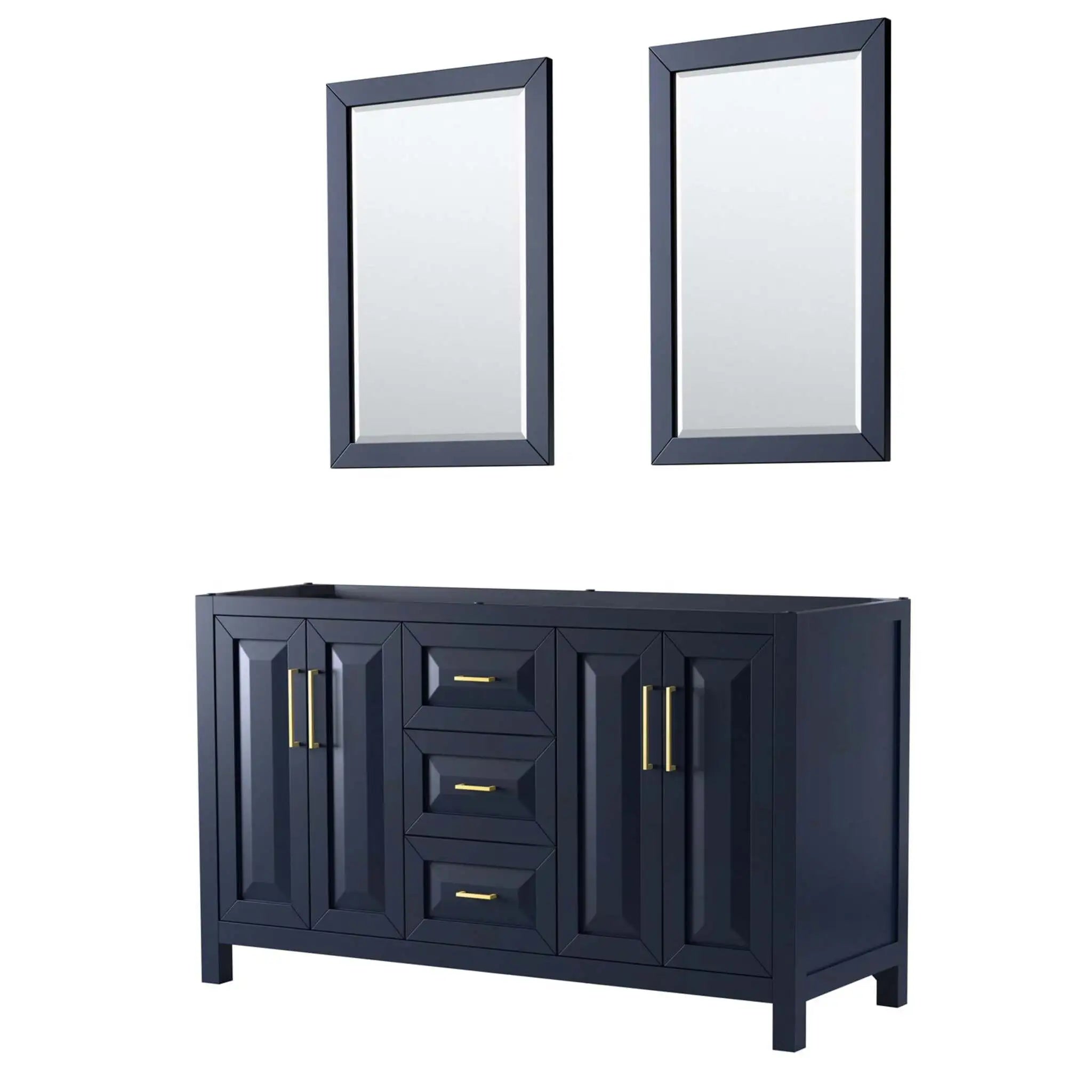 60" Daria Double Bathroom Vanity in Dark Blue with Brushed Gold Trim & 24" Mirror by Wyndham