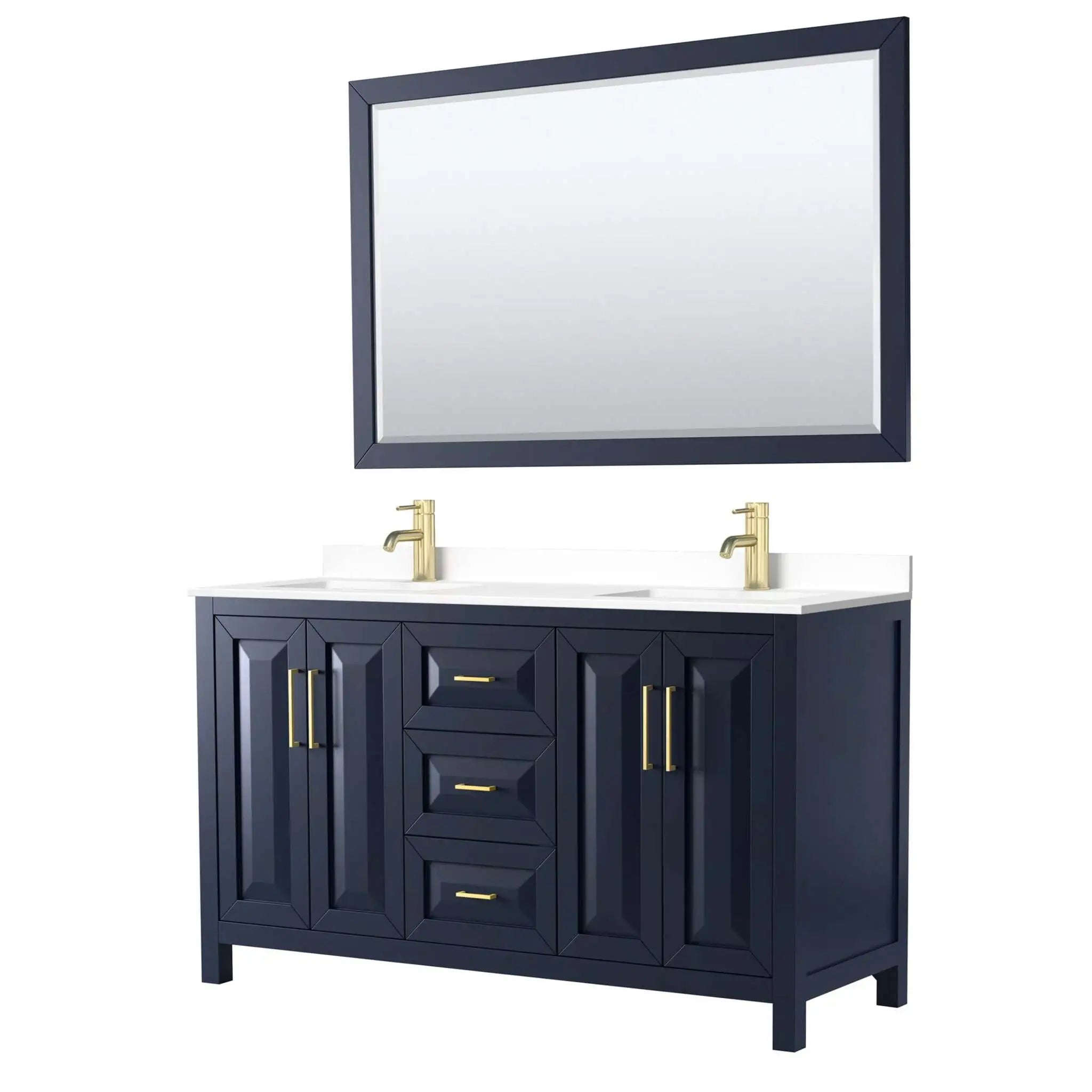 60" Daria Double Bathroom Vanity in Dark Blue with Brushed Gold Trim & 58" Mirror by Wyndham