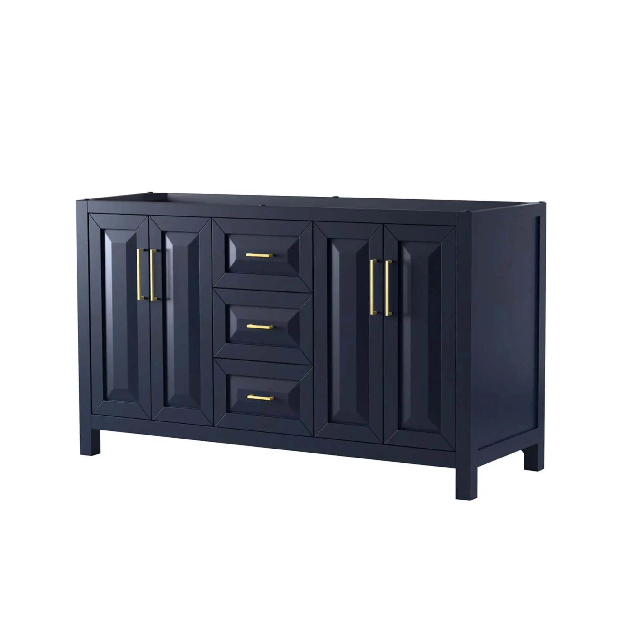 60" Daria Double Bathroom Vanity in Dark Blue with Brushed Gold Trim by Wyndham