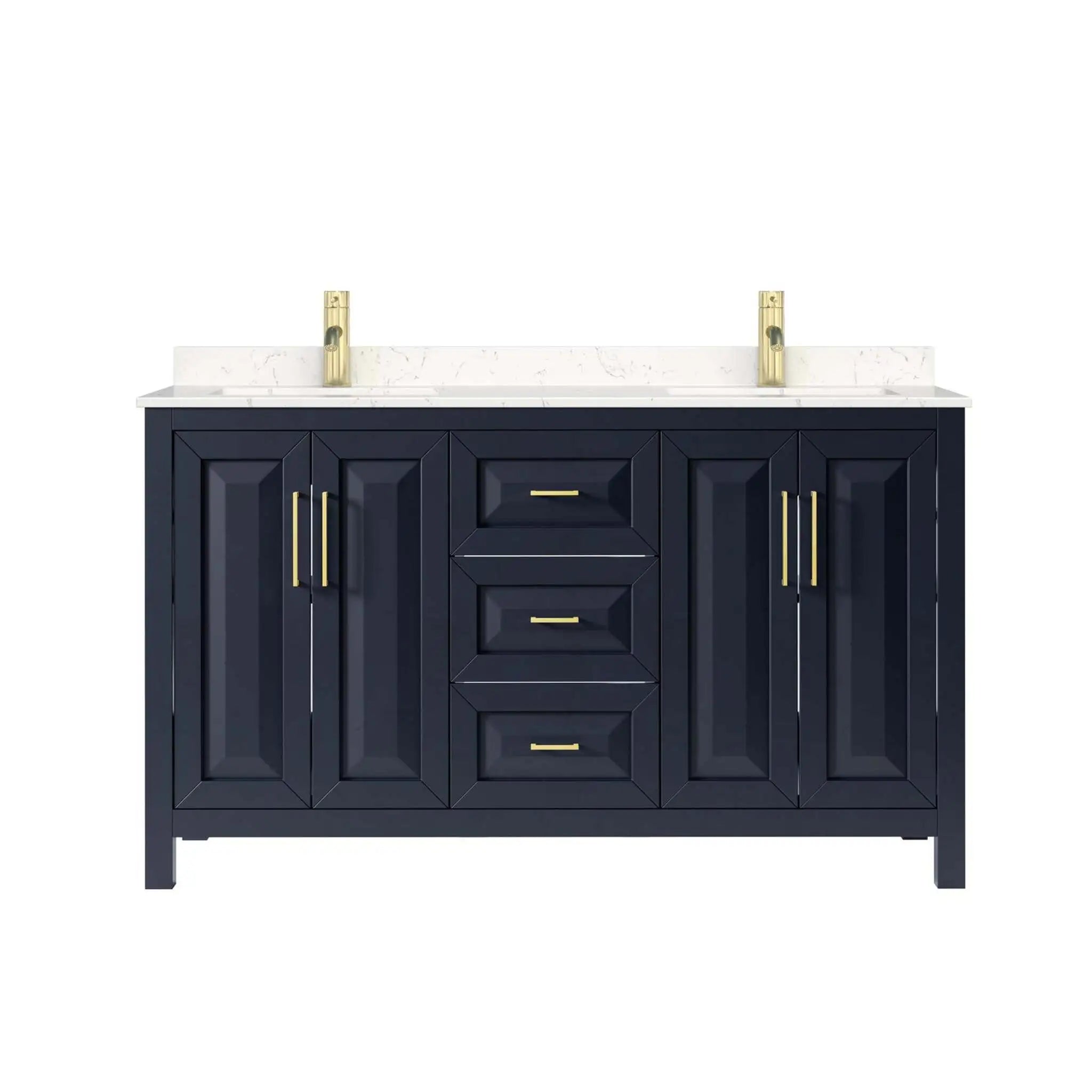 60" Daria Double Bathroom Vanity in Dark Blue with Brushed Gold Trim by Wyndham