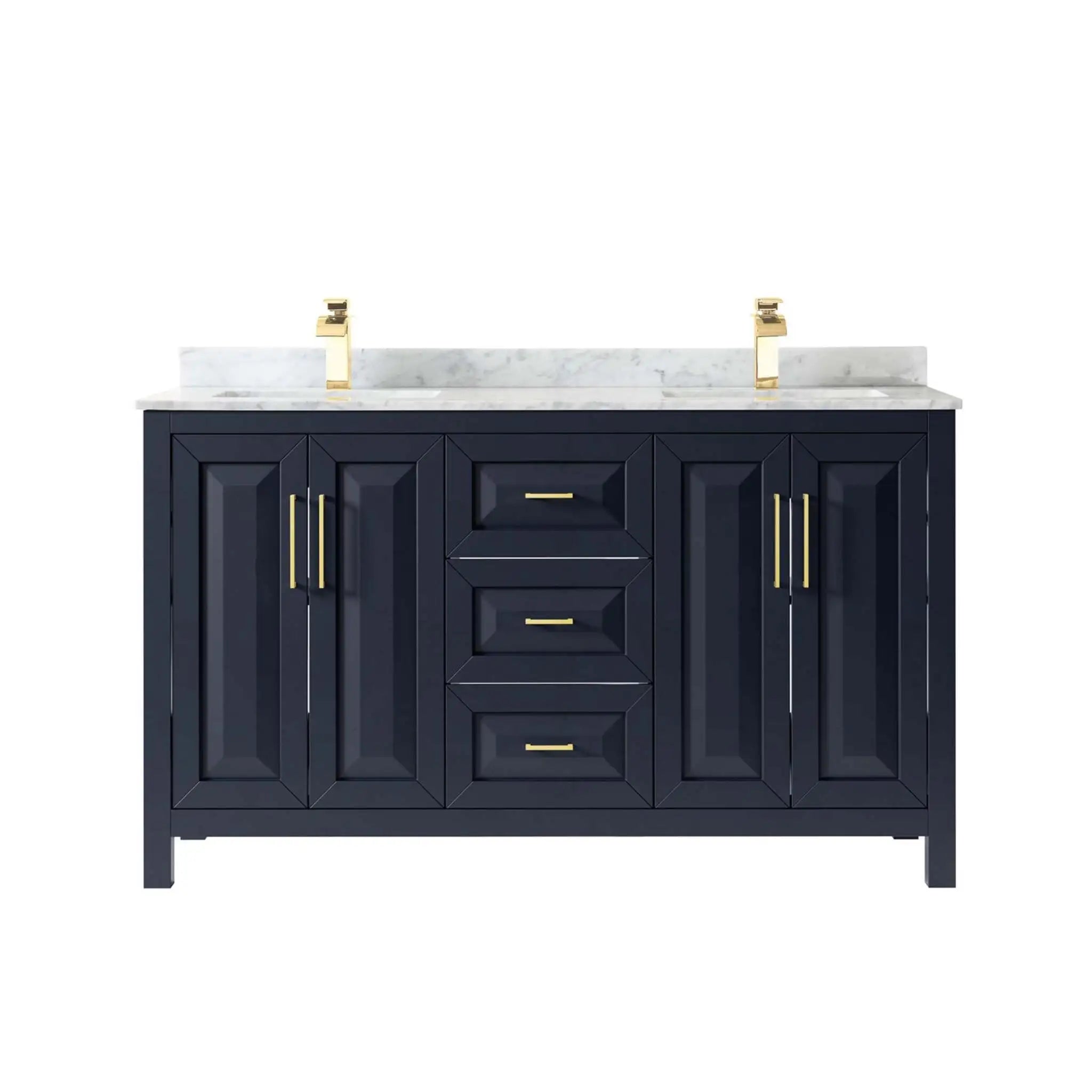 60" Daria Double Bathroom Vanity in Dark Blue with Brushed Gold Trim by Wyndham