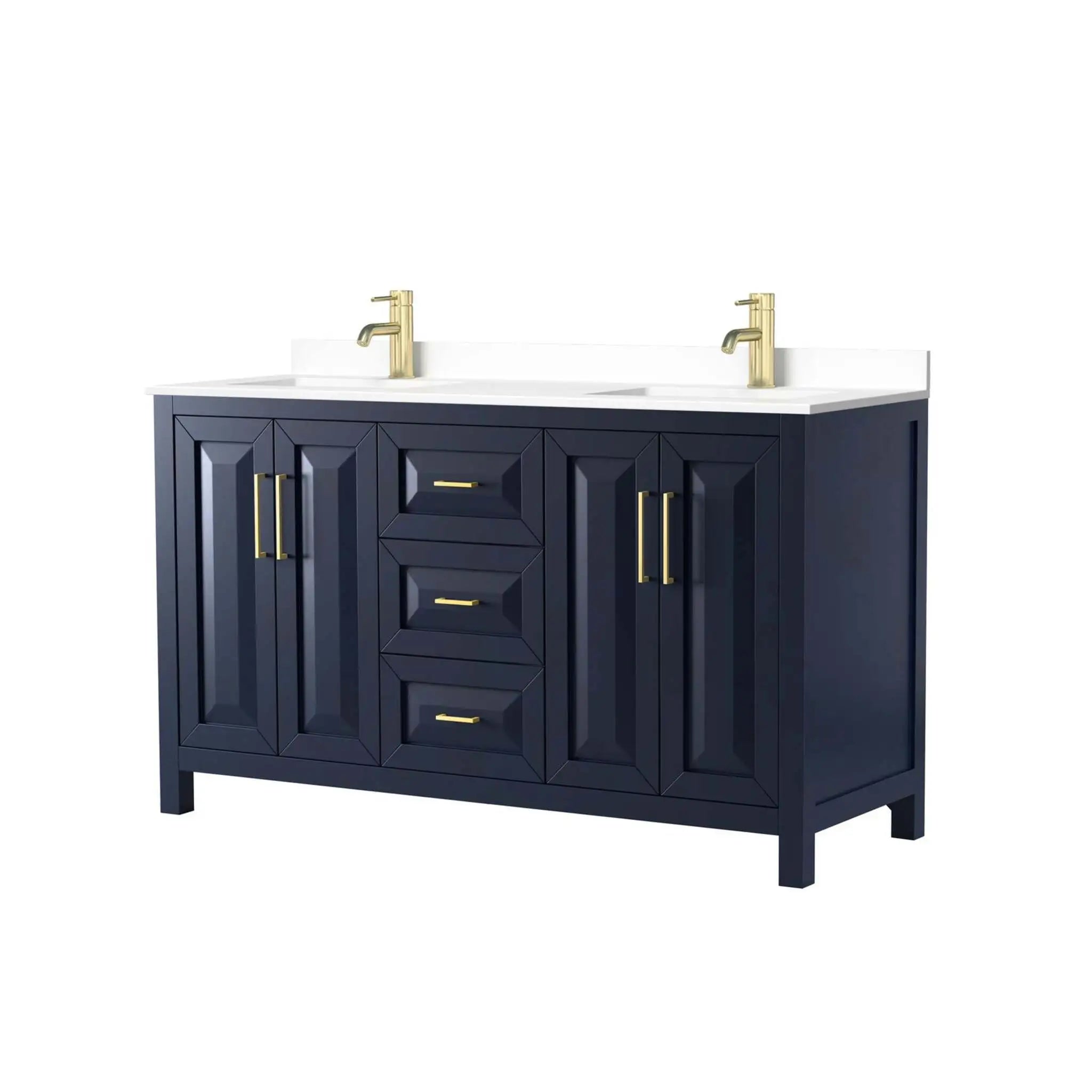 60" Daria Double Bathroom Vanity in Dark Blue with Brushed Gold Trim by Wyndham