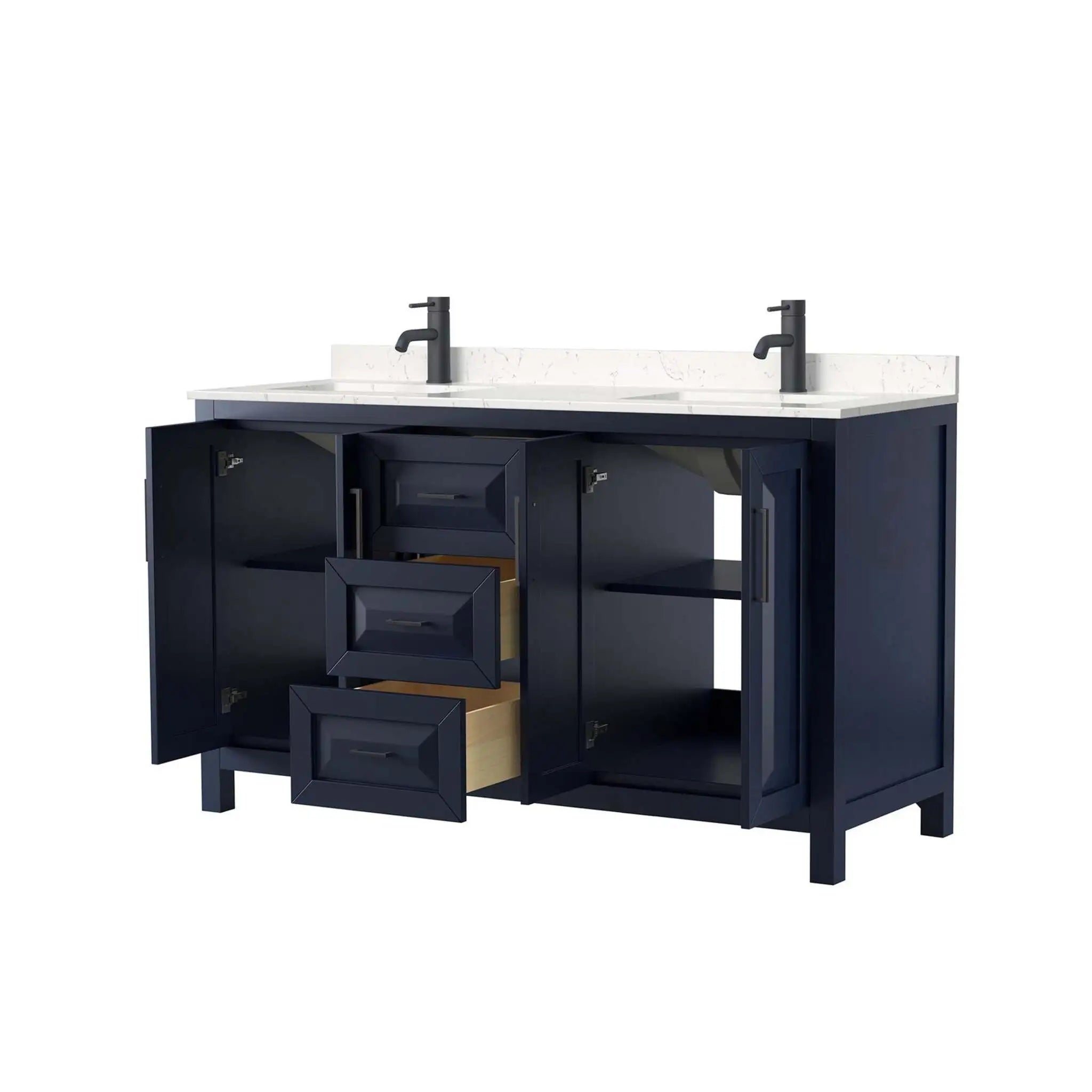 60" Daria Double Bathroom Vanity in Dark Blue with Matte Black Trim by Wyndham