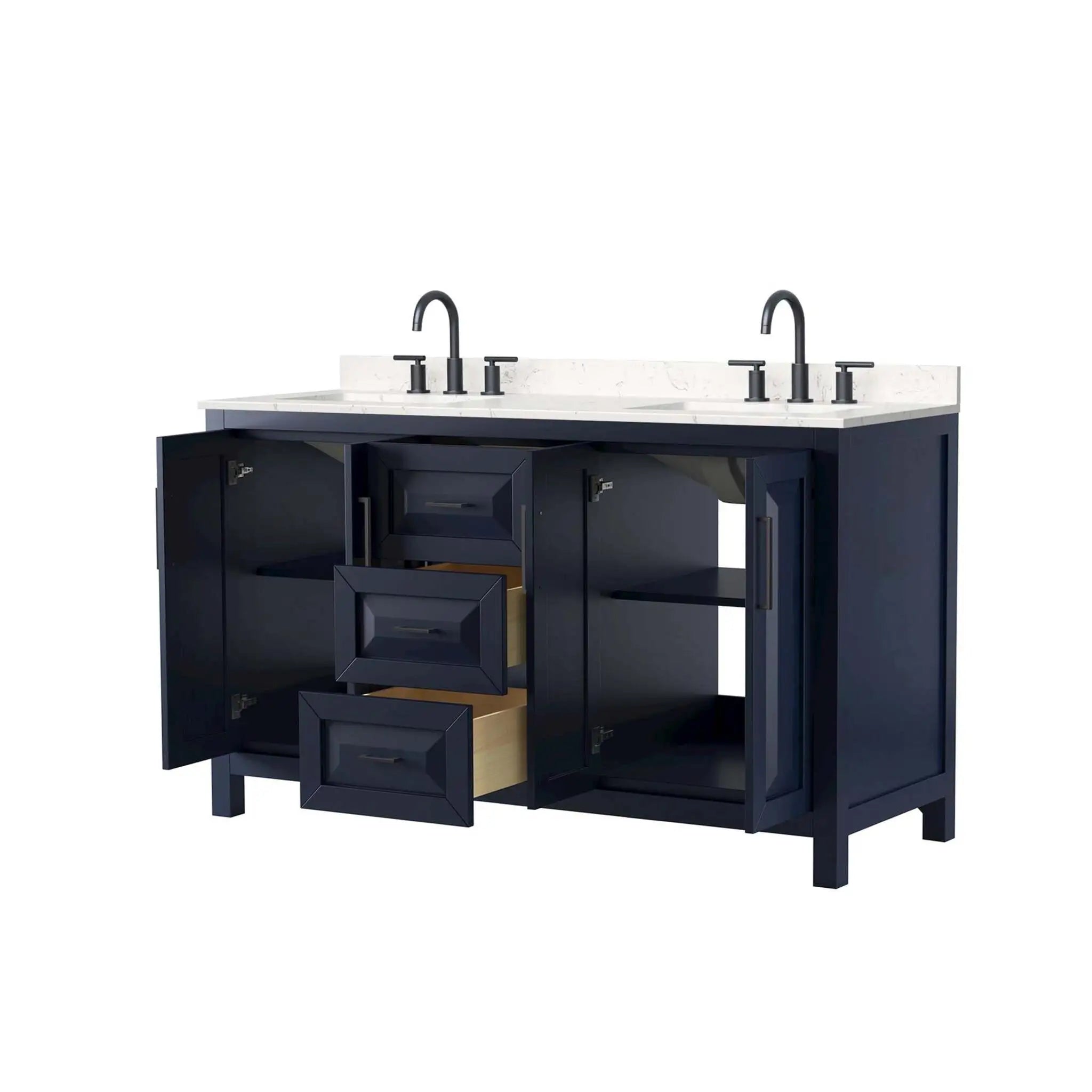 60" Daria Double Bathroom Vanity in Dark Blue with Matte Black Trim by Wyndham