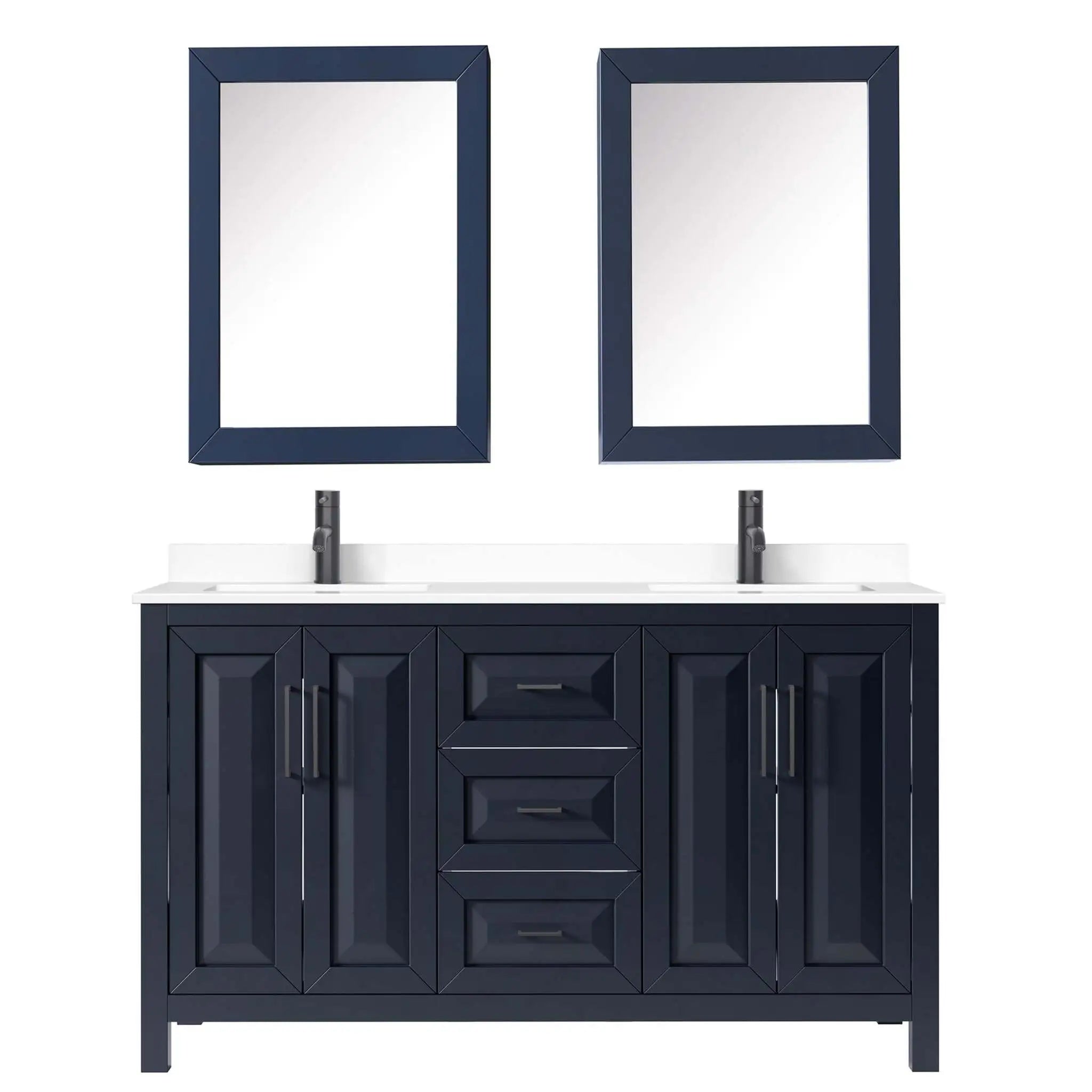 60" Daria Double Bathroom Vanity in Dark Blue with Matte Black Trim & Medicine Cabinet by Wyndham