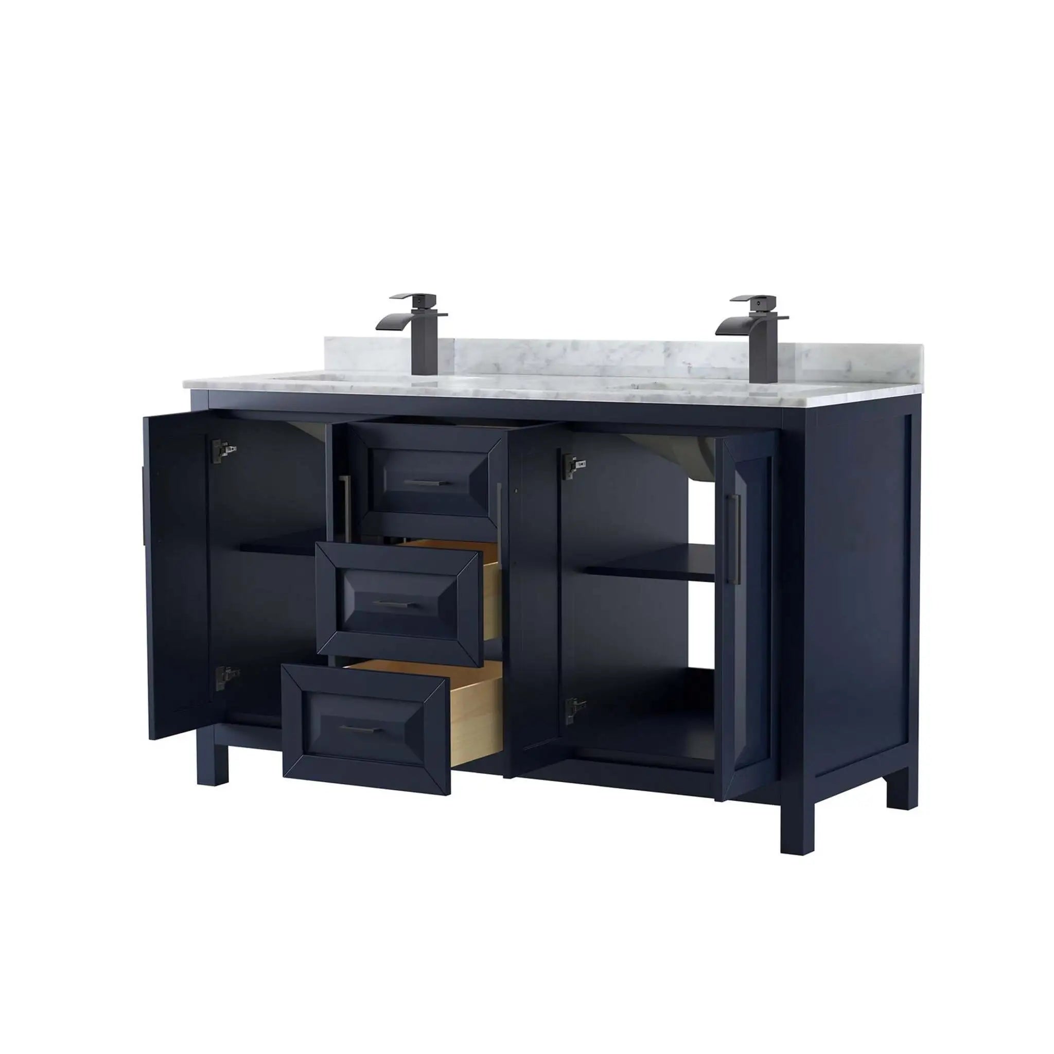 60" Daria Double Bathroom Vanity in Dark Blue with Matte Black Trim by Wyndham