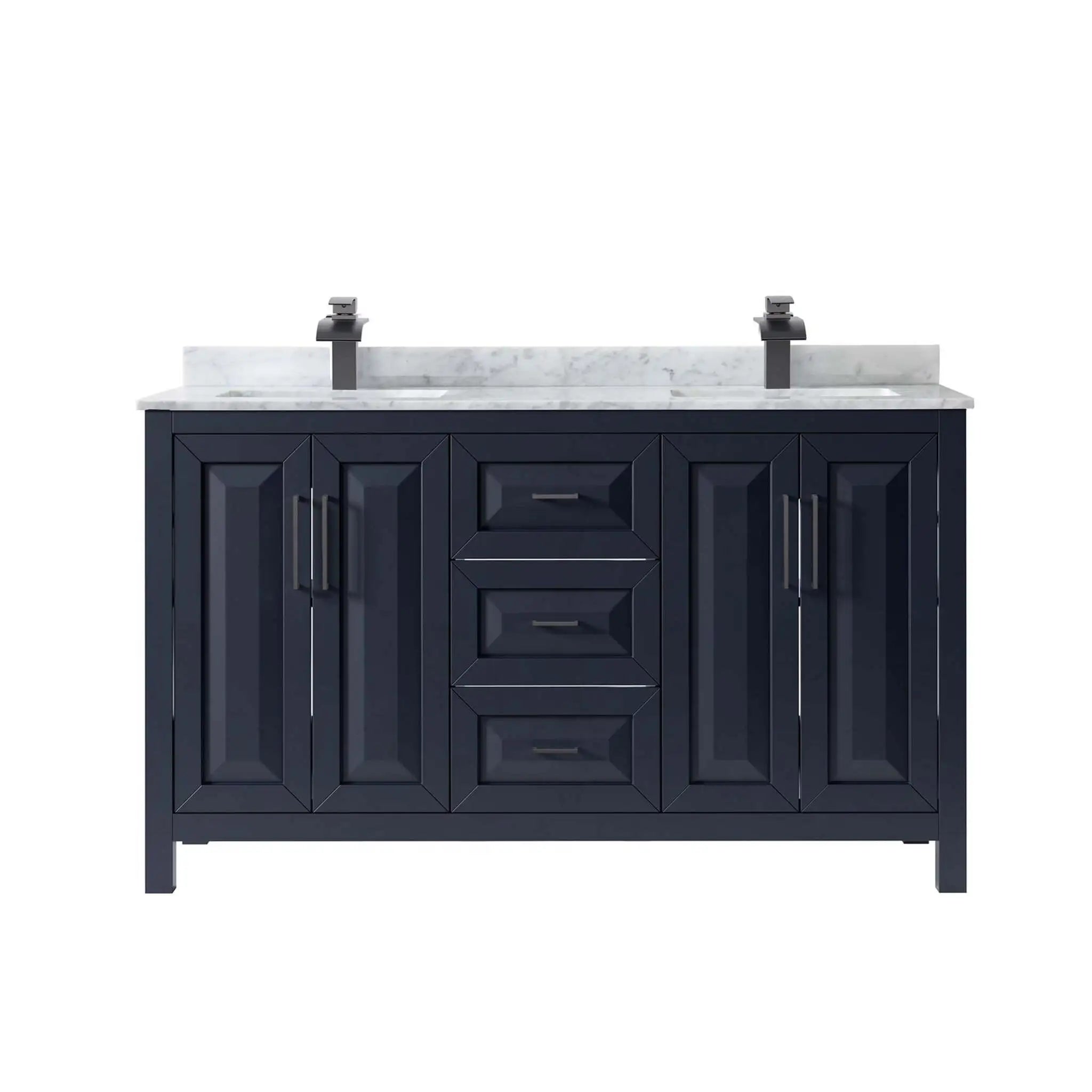 60" Daria Double Bathroom Vanity in Dark Blue with Matte Black Trim by Wyndham