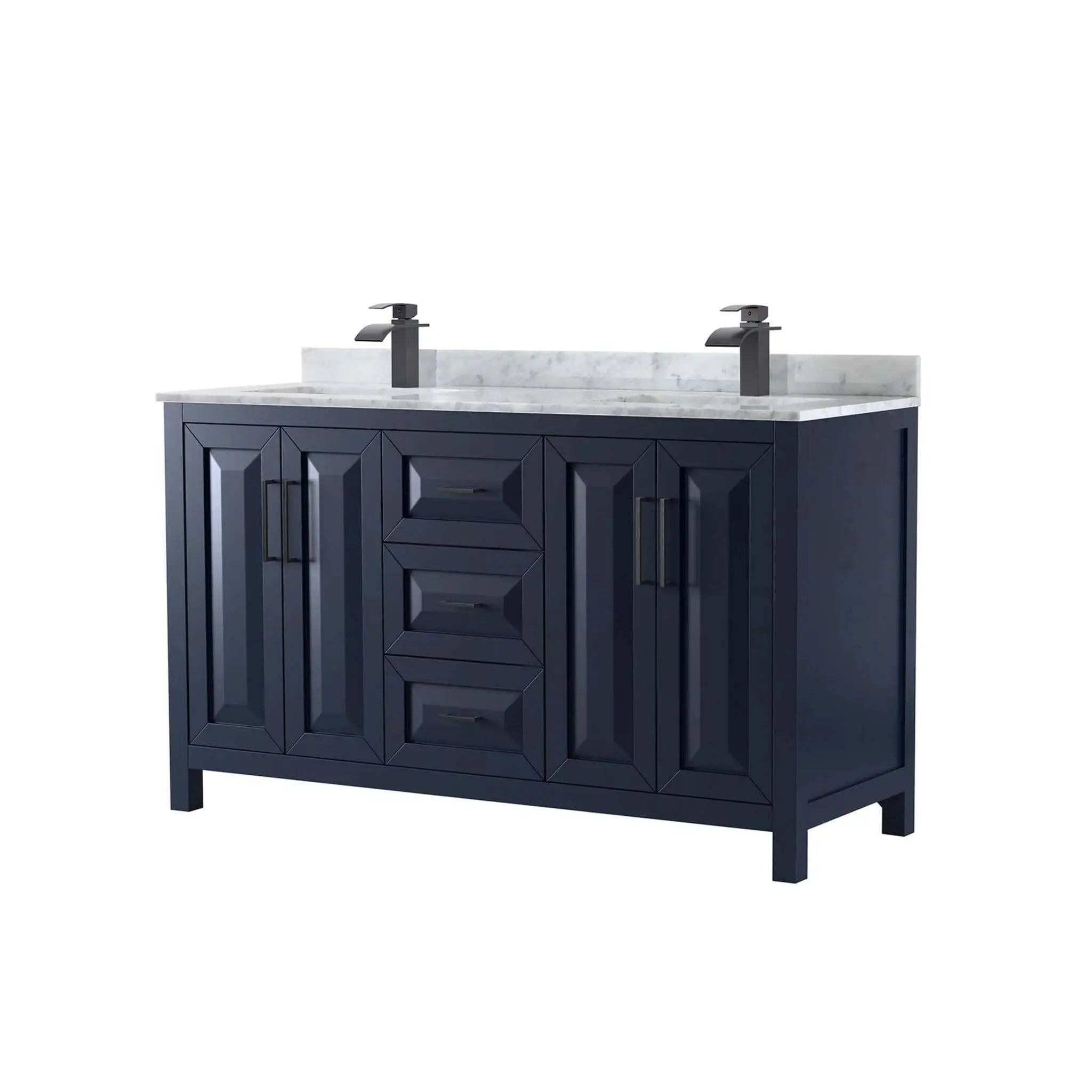 60" Daria Double Bathroom Vanity in Dark Blue with Matte Black Trim by Wyndham