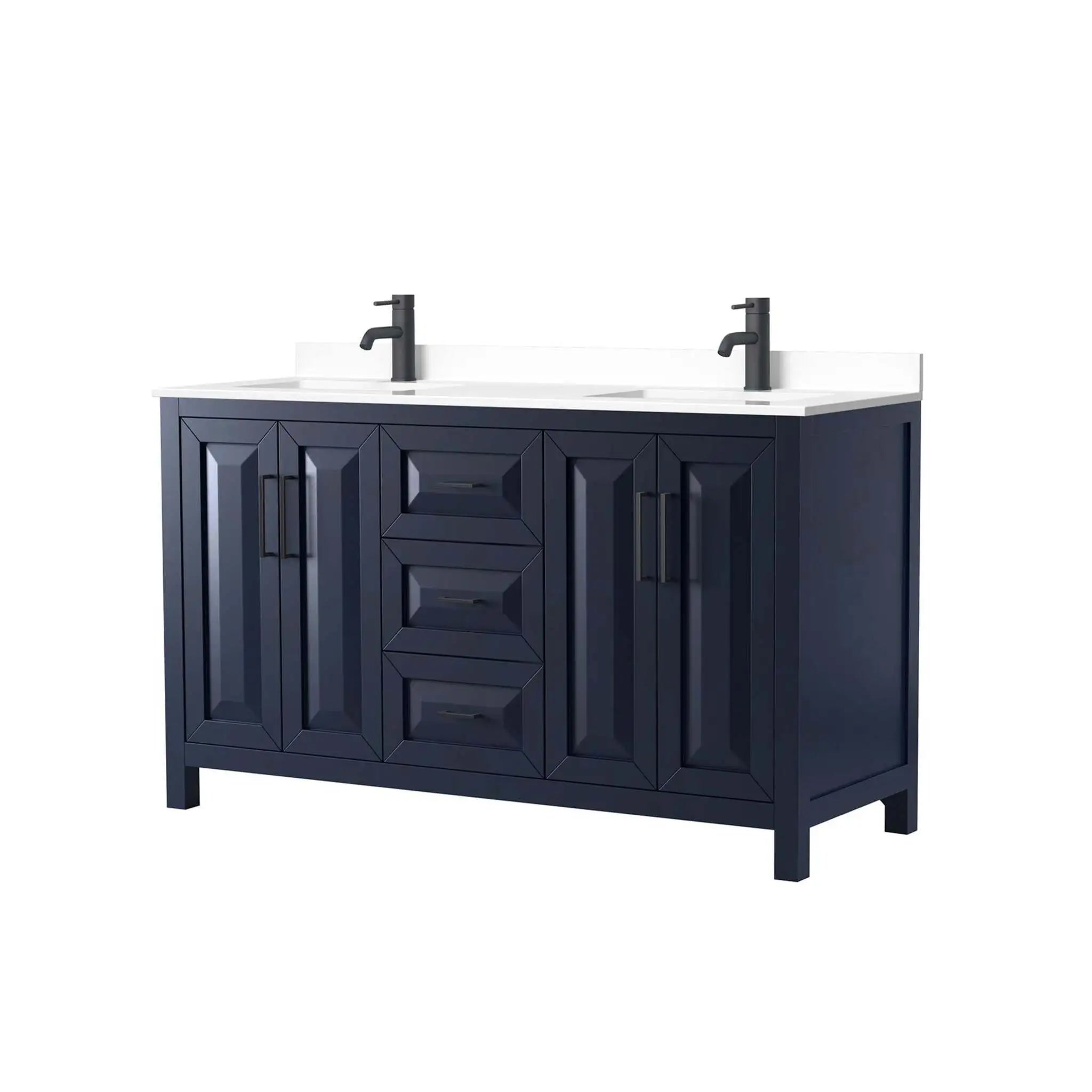 60" Daria Double Bathroom Vanity in Dark Blue with Matte Black Trim by Wyndham