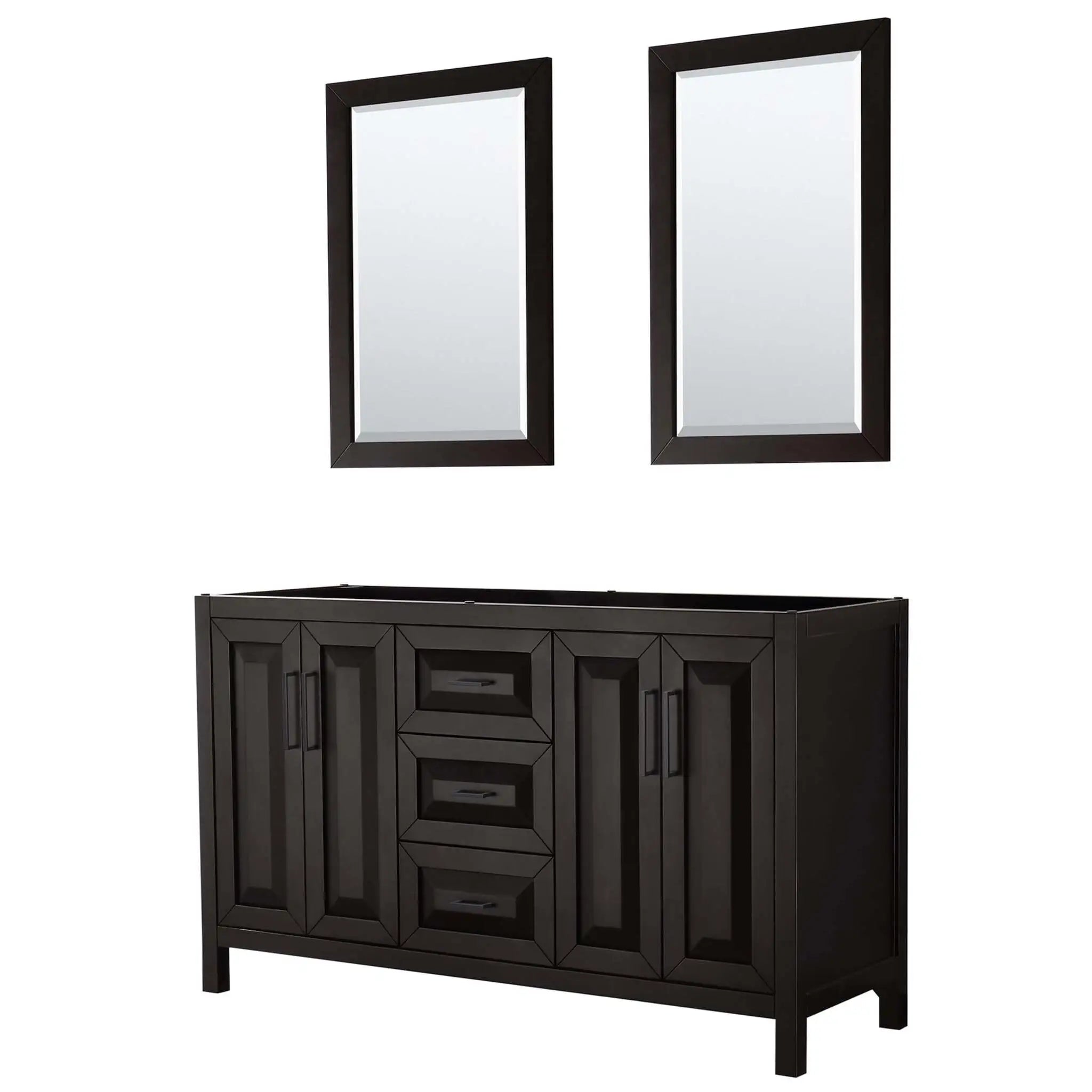 60" Daria Double Bathroom Vanity in Dark Espresso with Matte Black Trim & 24" Mirror by Wyndham