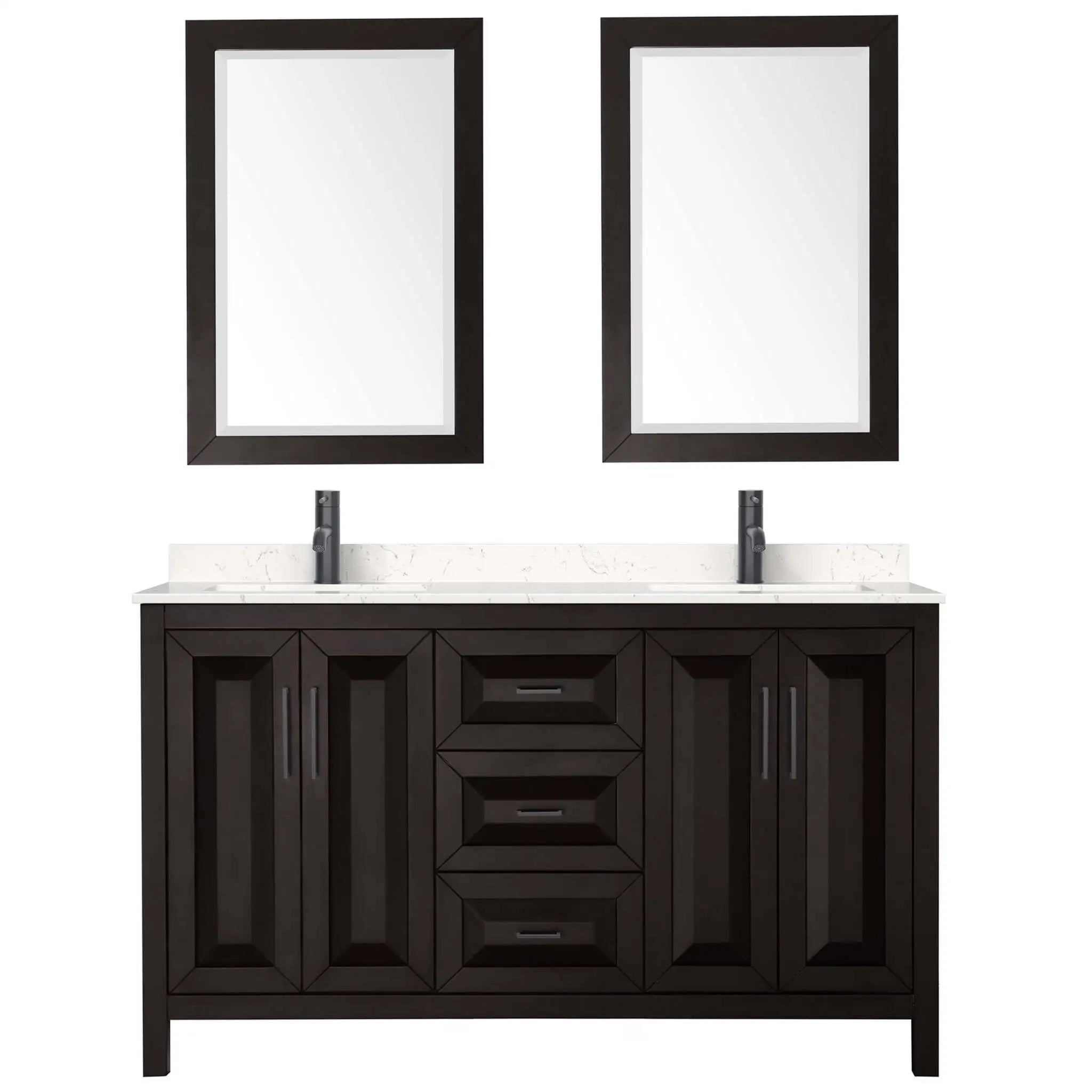 60" Daria Double Bathroom Vanity in Dark Espresso with Matte Black Trim & 24" Mirror by Wyndham
