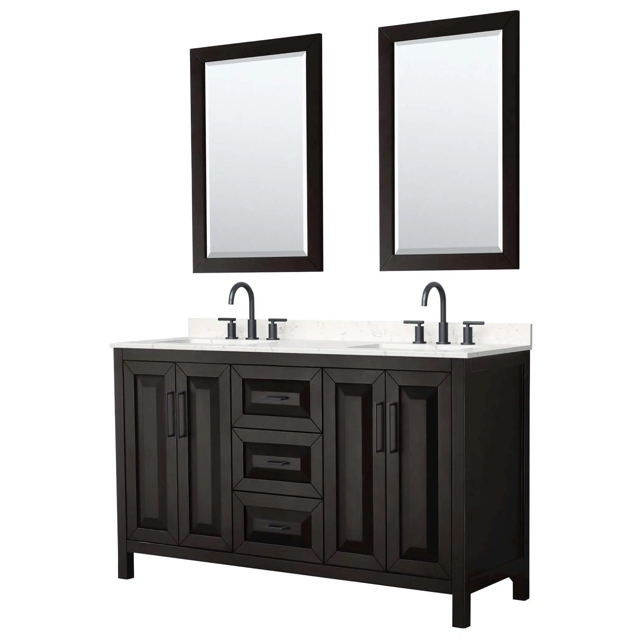 60" Daria Double Bathroom Vanity in Dark Espresso with Matte Black Trim & 24" Mirror by Wyndham