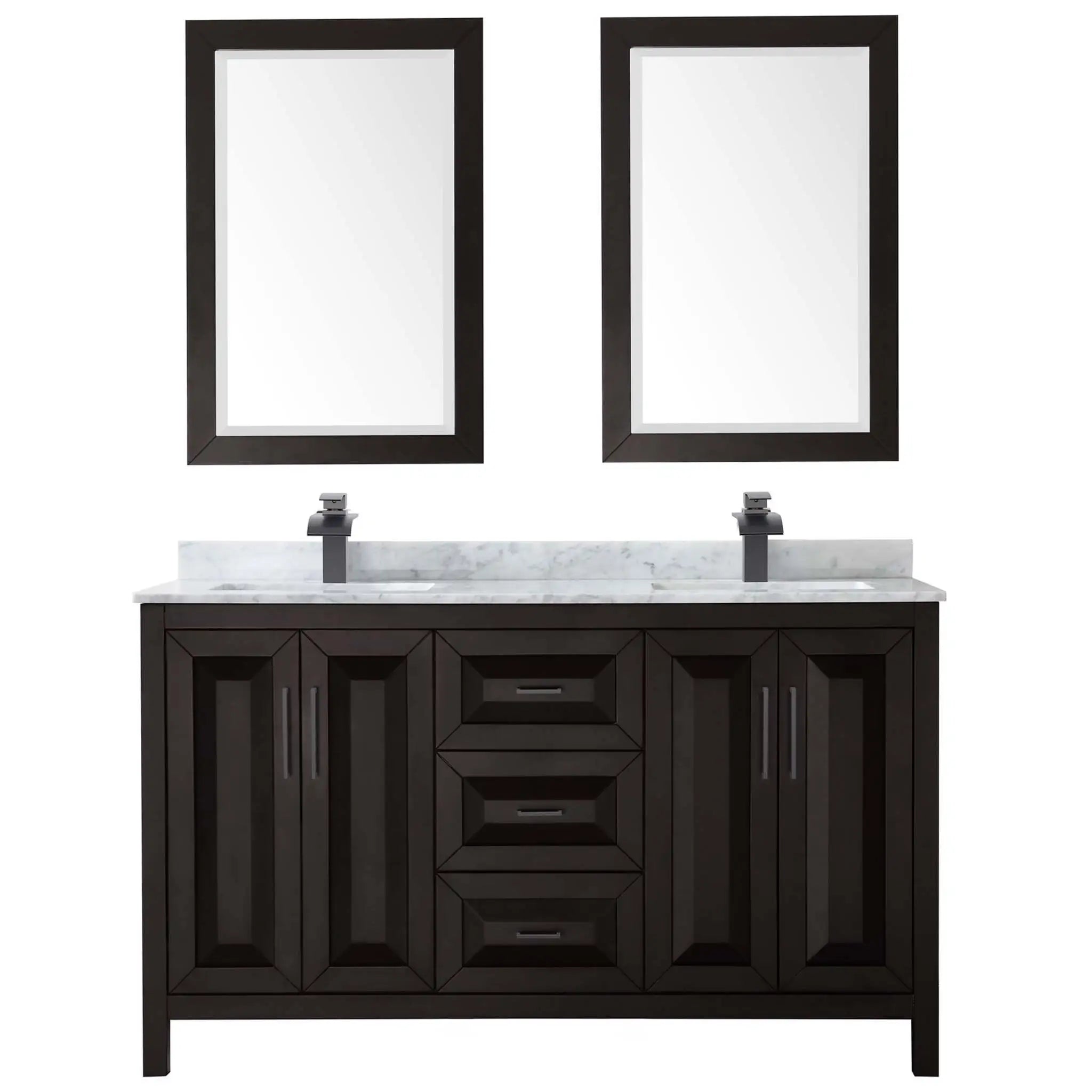 60" Daria Double Bathroom Vanity in Dark Espresso with Matte Black Trim & 24" Mirror by Wyndham