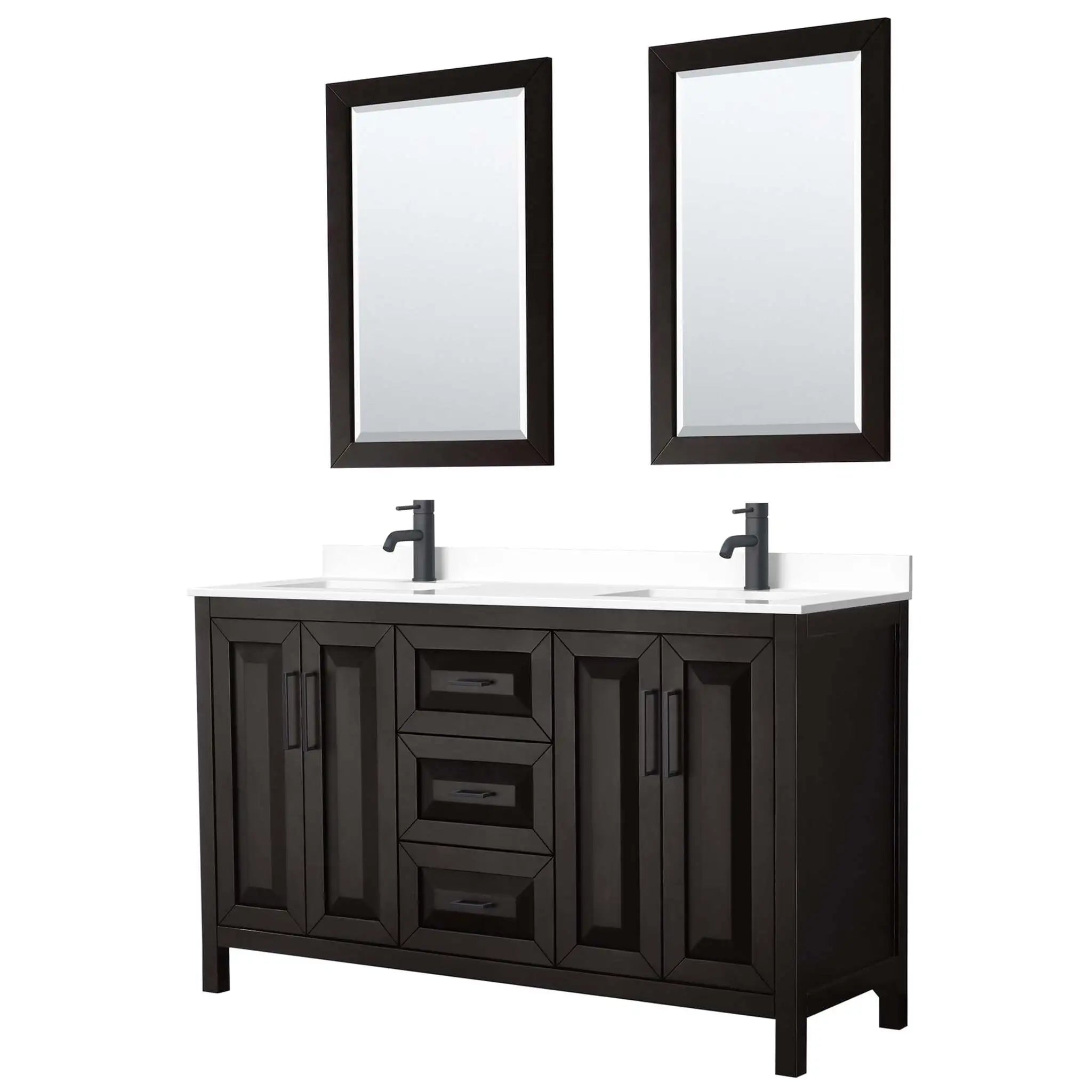 60" Daria Double Bathroom Vanity in Dark Espresso with Matte Black Trim & 24" Mirror by Wyndham