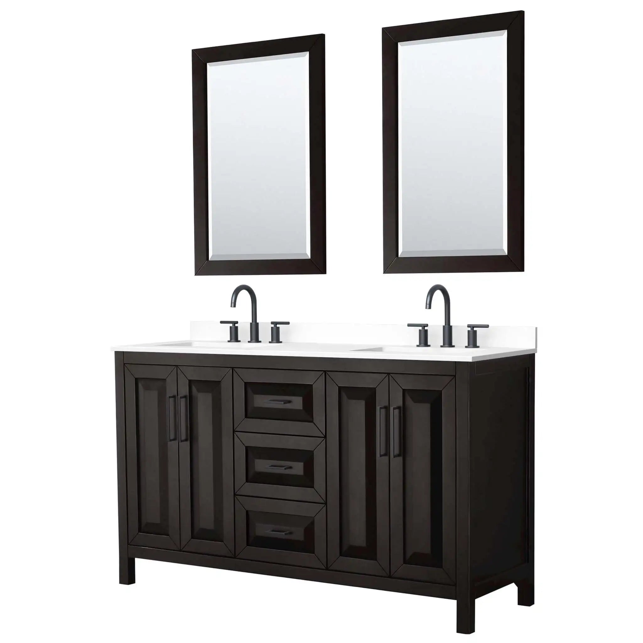60" Daria Double Bathroom Vanity in Dark Espresso with Matte Black Trim & 24" Mirror by Wyndham
