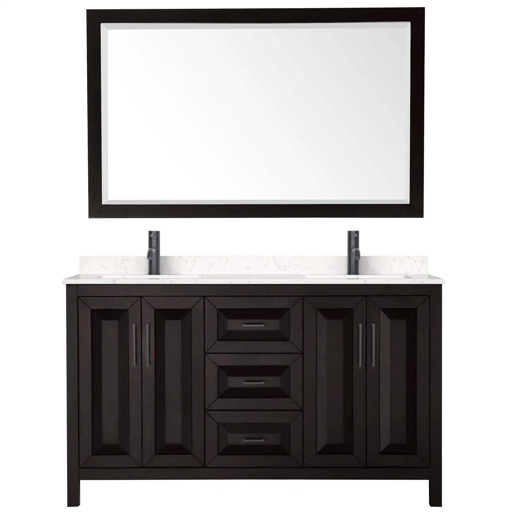 60" Daria Double Bathroom Vanity in Dark Espresso with Matte Black Trim & 58" Mirror by Wyndham