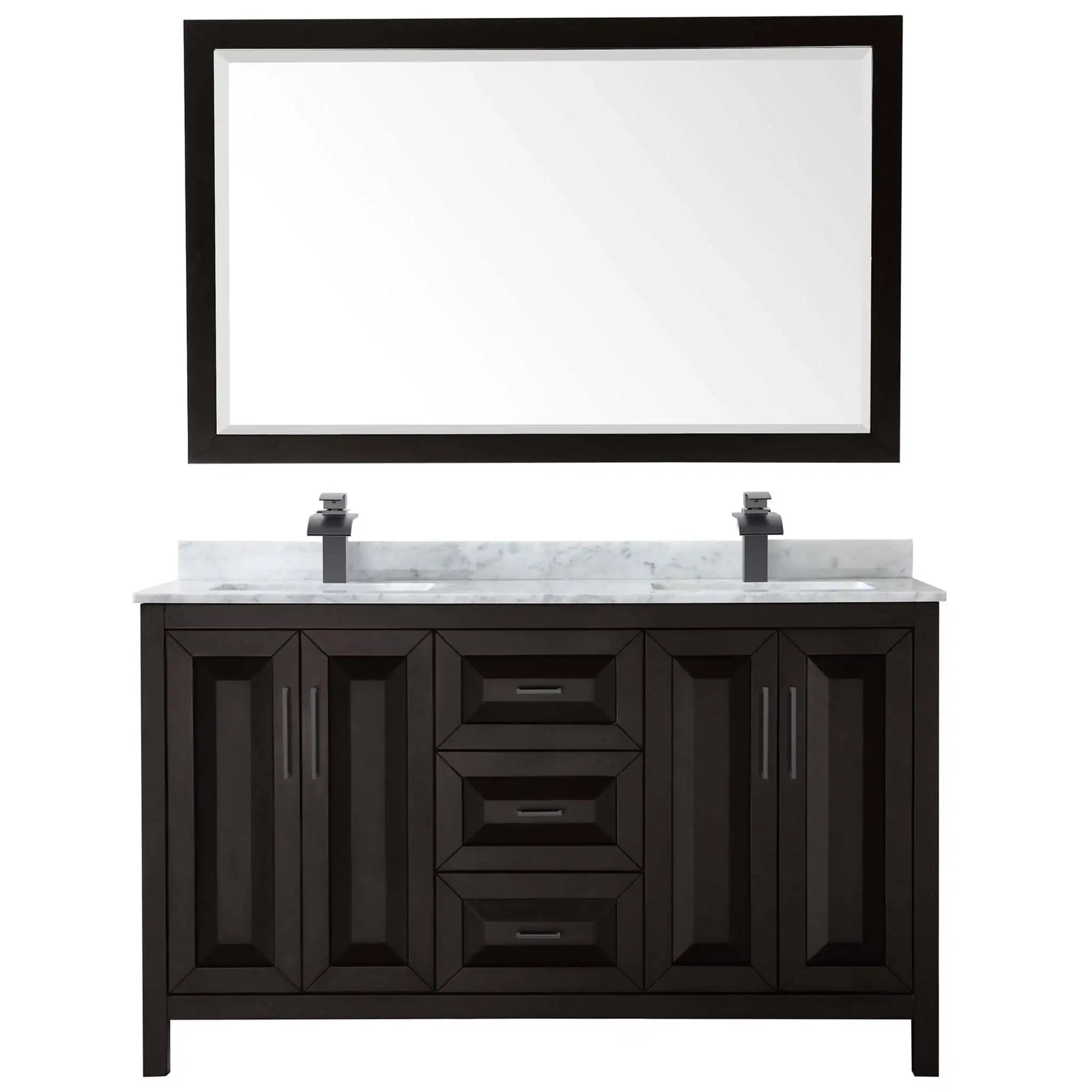 60" Daria Double Bathroom Vanity in Dark Espresso with Matte Black Trim & 58" Mirror by Wyndham