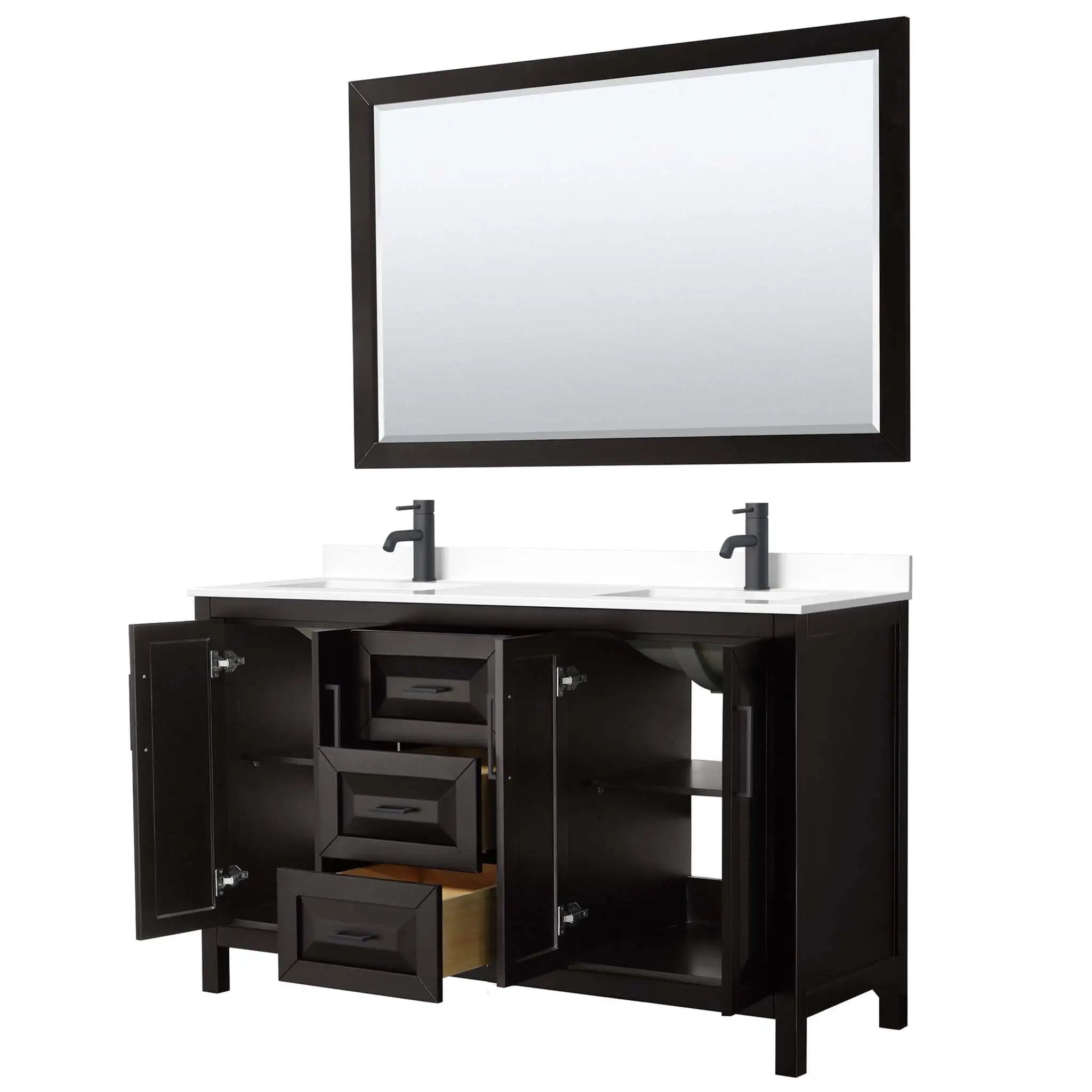 60" Daria Double Bathroom Vanity in Dark Espresso with Matte Black Trim & 58" Mirror by Wyndham