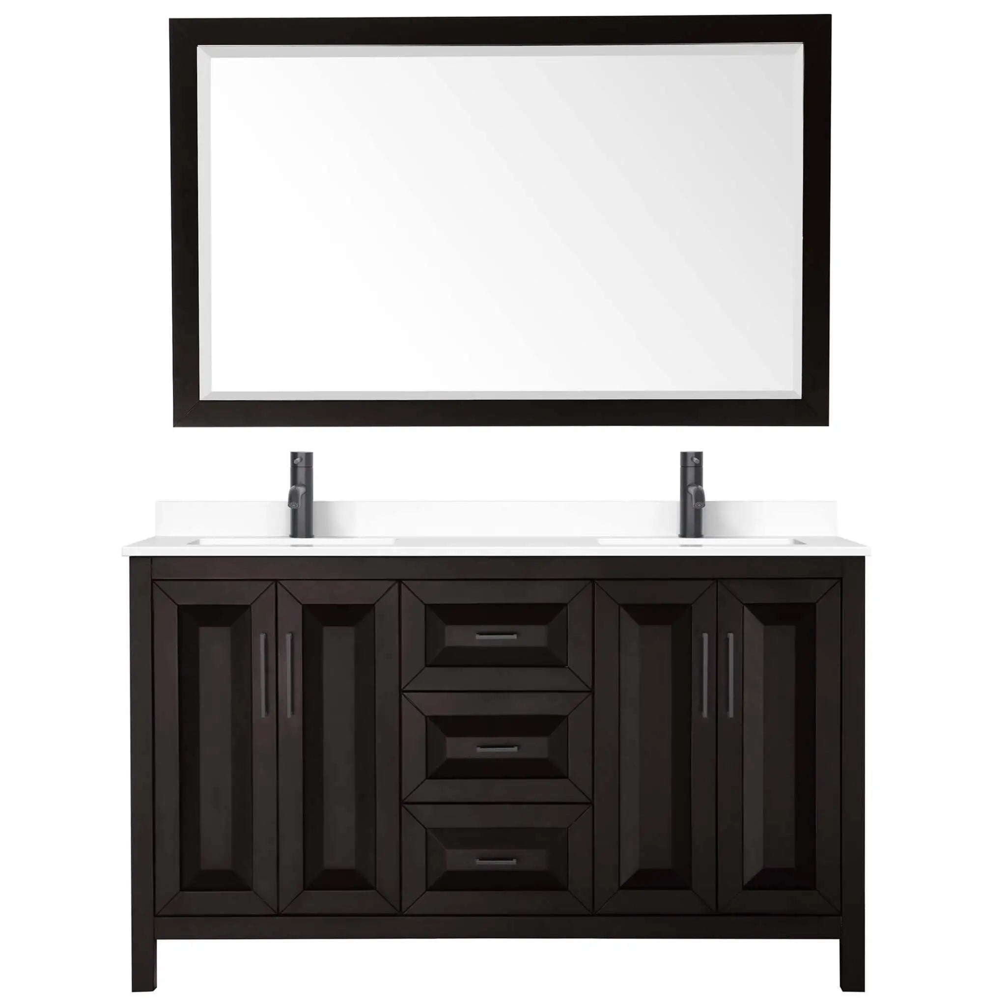 60" Daria Double Bathroom Vanity in Dark Espresso with Matte Black Trim & 58" Mirror by Wyndham