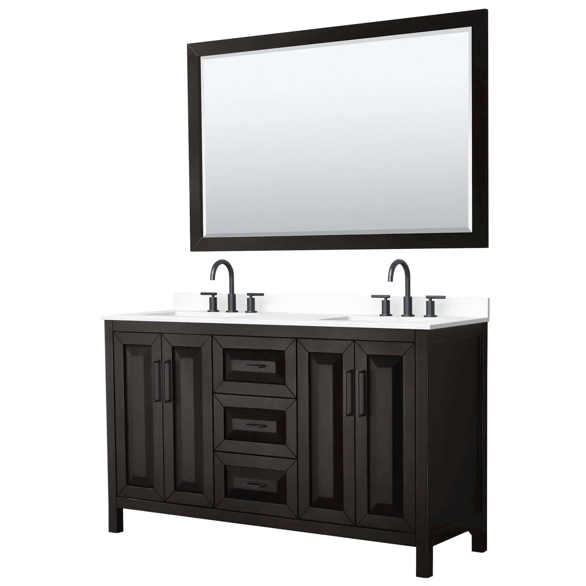 60" Daria Double Bathroom Vanity in Dark Espresso with Matte Black Trim & 58" Mirror by Wyndham
