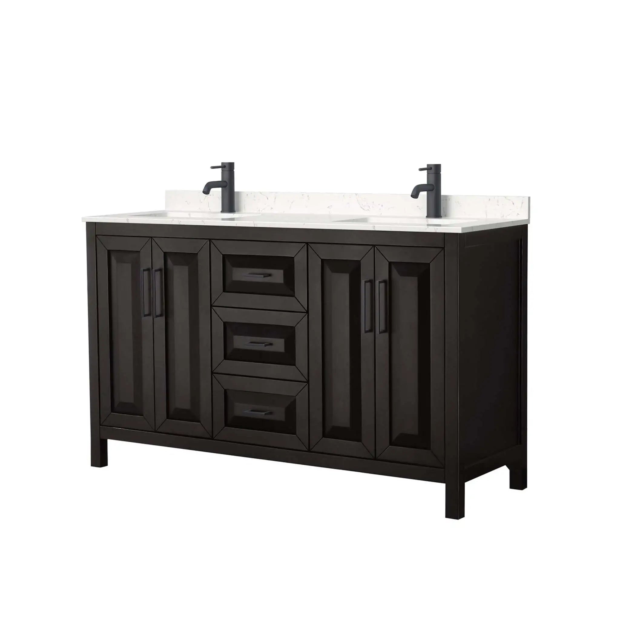 60" Daria Double Bathroom Vanity in Dark Espresso with Matte Black Trim by Wyndham