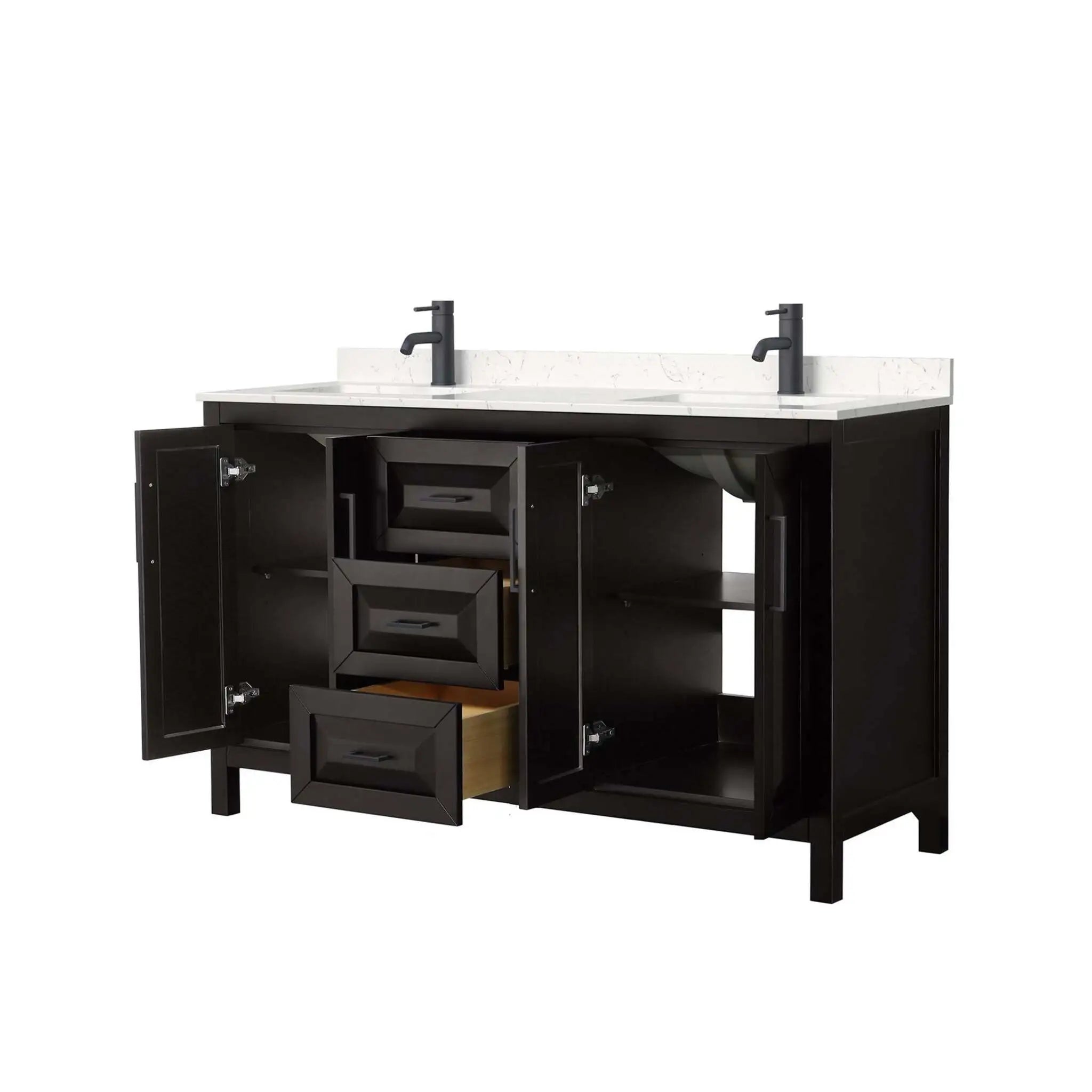 60" Daria Double Bathroom Vanity in Dark Espresso with Matte Black Trim by Wyndham