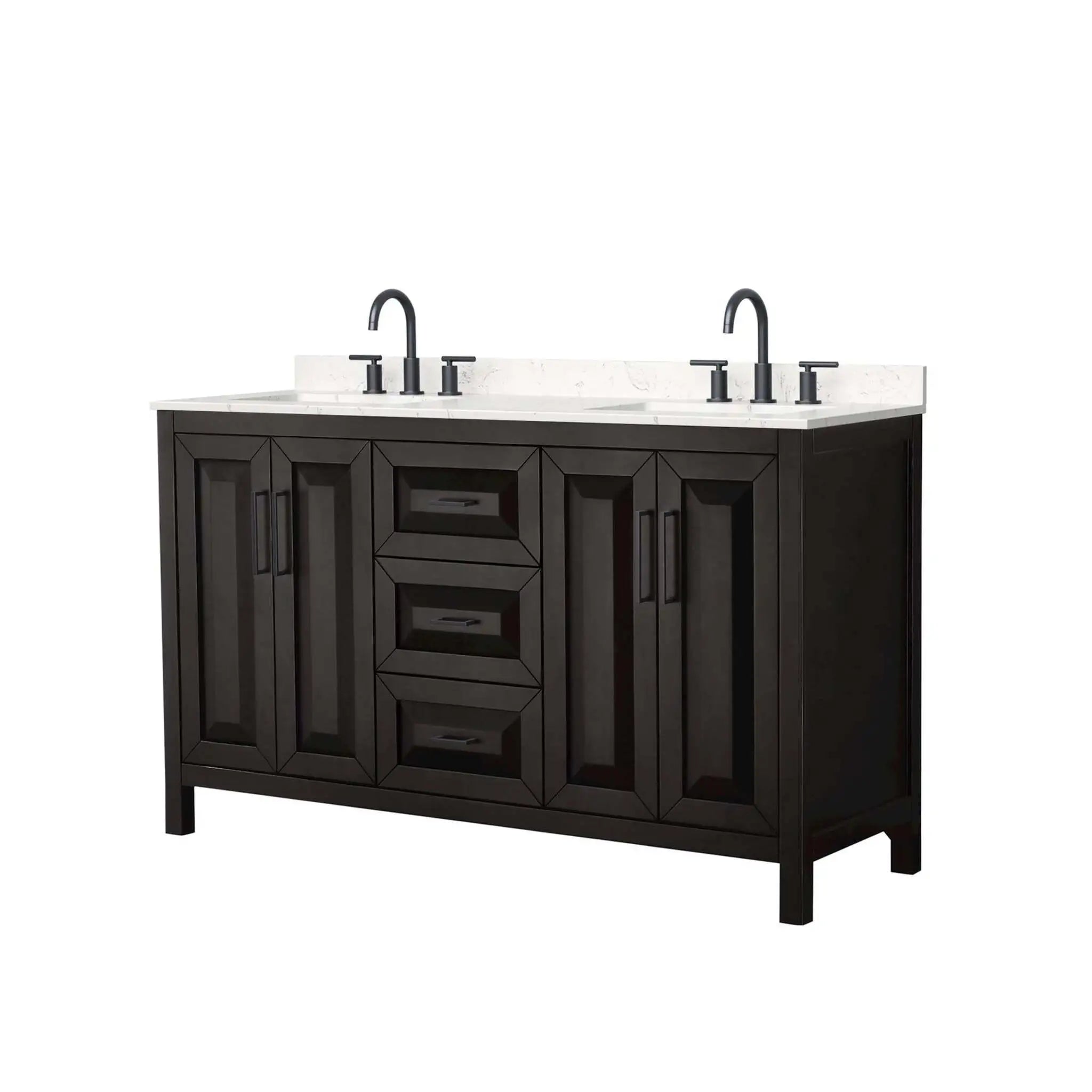 60" Daria Double Bathroom Vanity in Dark Espresso with Matte Black Trim by Wyndham