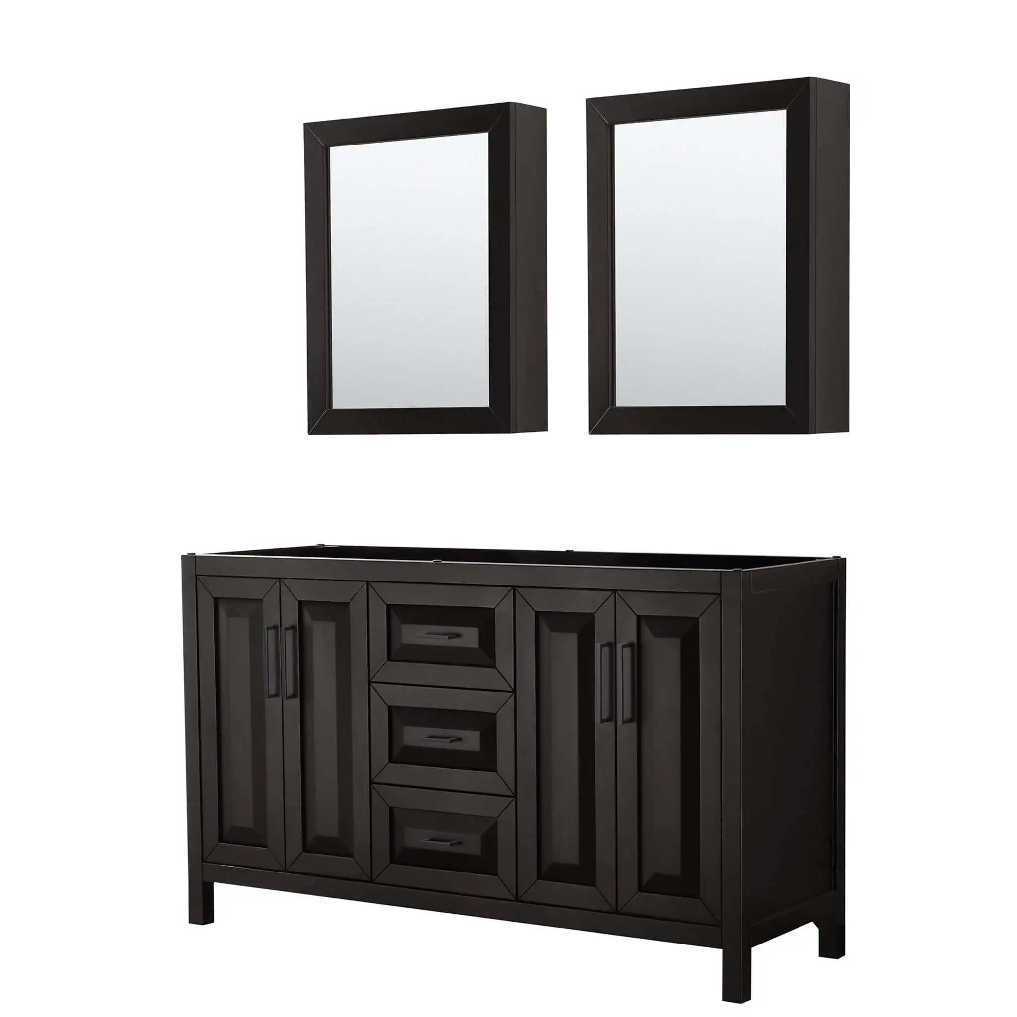 60" Daria Double Bathroom Vanity in Dark Espresso with Matte Black Trim & Medicine Cabinet by Wyndham