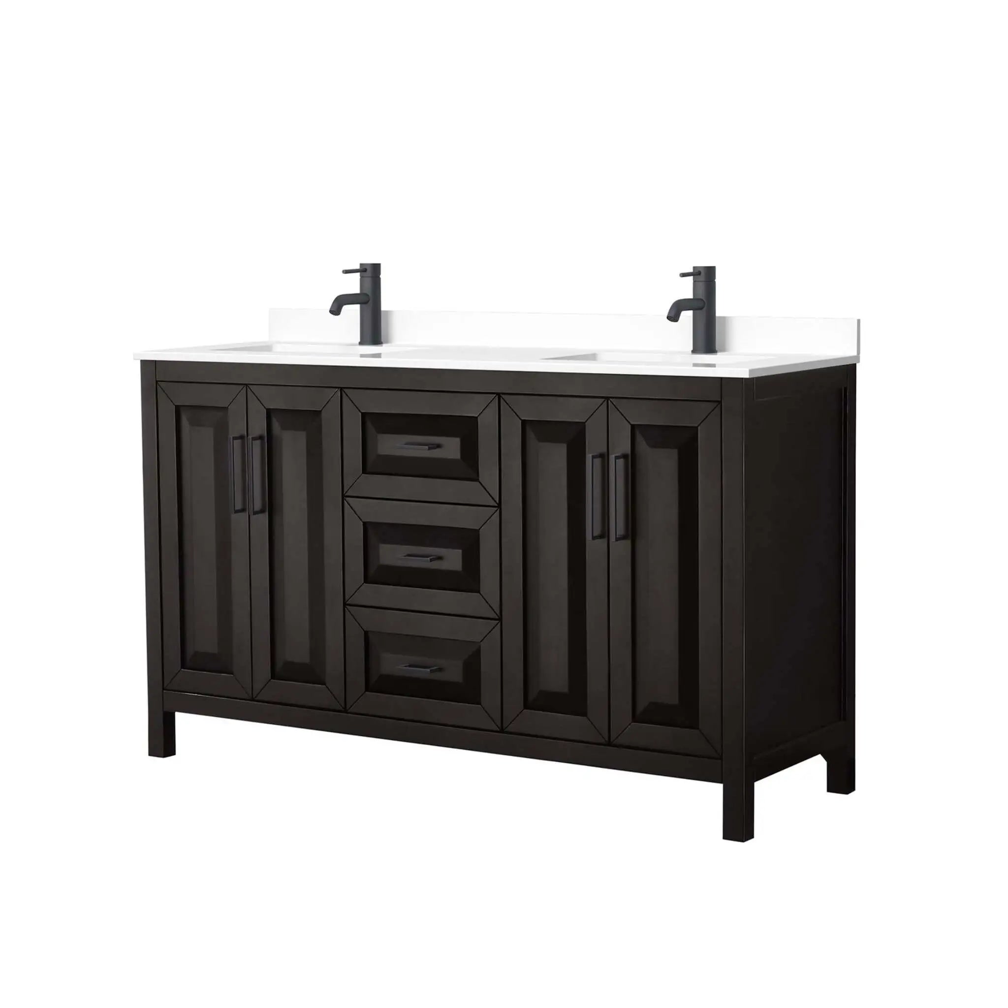 60" Daria Double Bathroom Vanity in Dark Espresso with Matte Black Trim by Wyndham