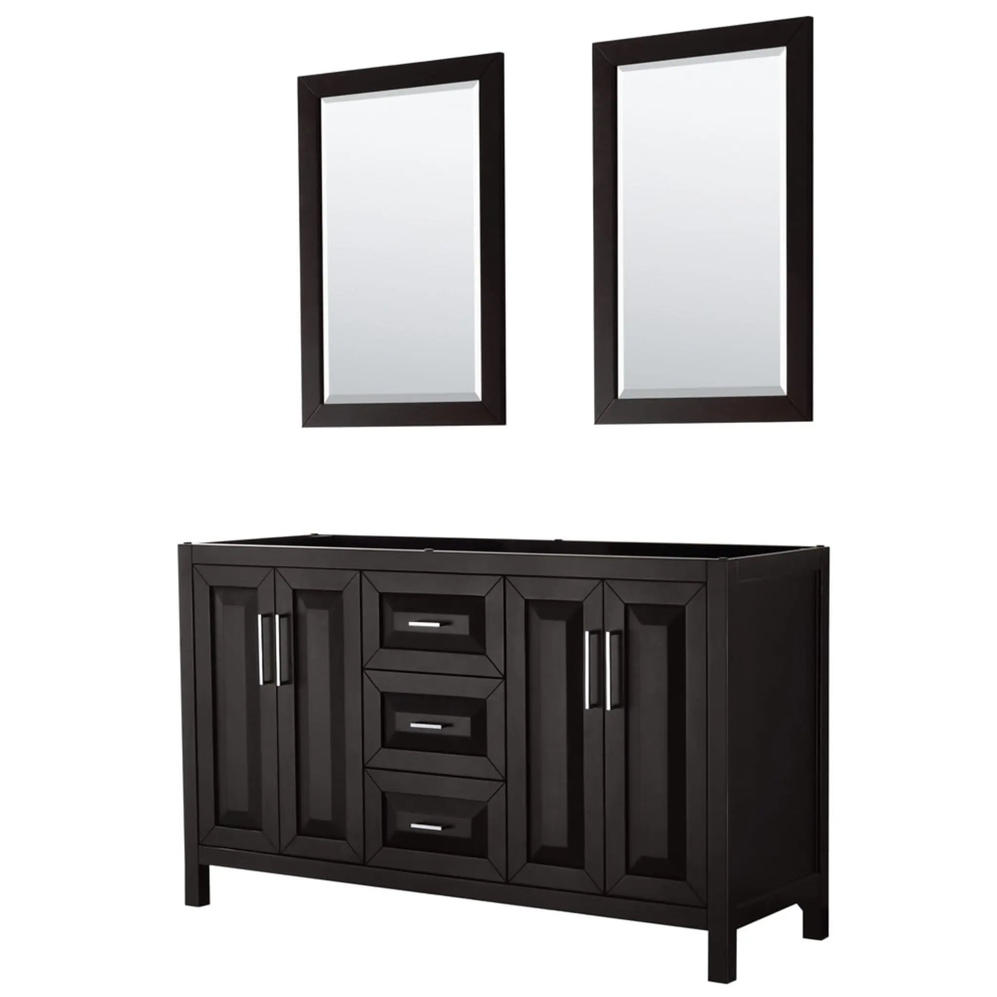 60" Daria Double Bathroom Vanity in Dark Espresso with Polished Chrome Trim & 24" Mirror by Wyndham