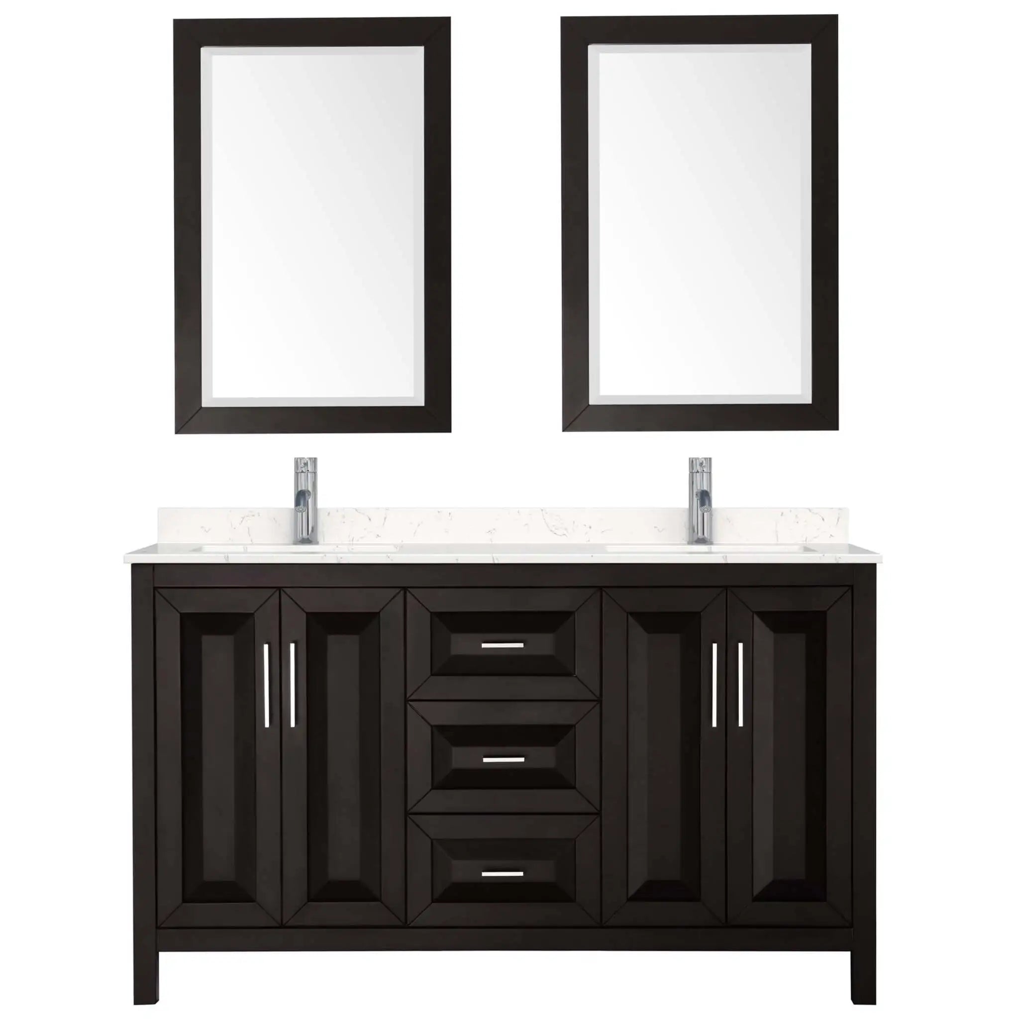 60" Daria Double Bathroom Vanity in Dark Espresso with Polished Chrome Trim & 24" Mirror by Wyndham