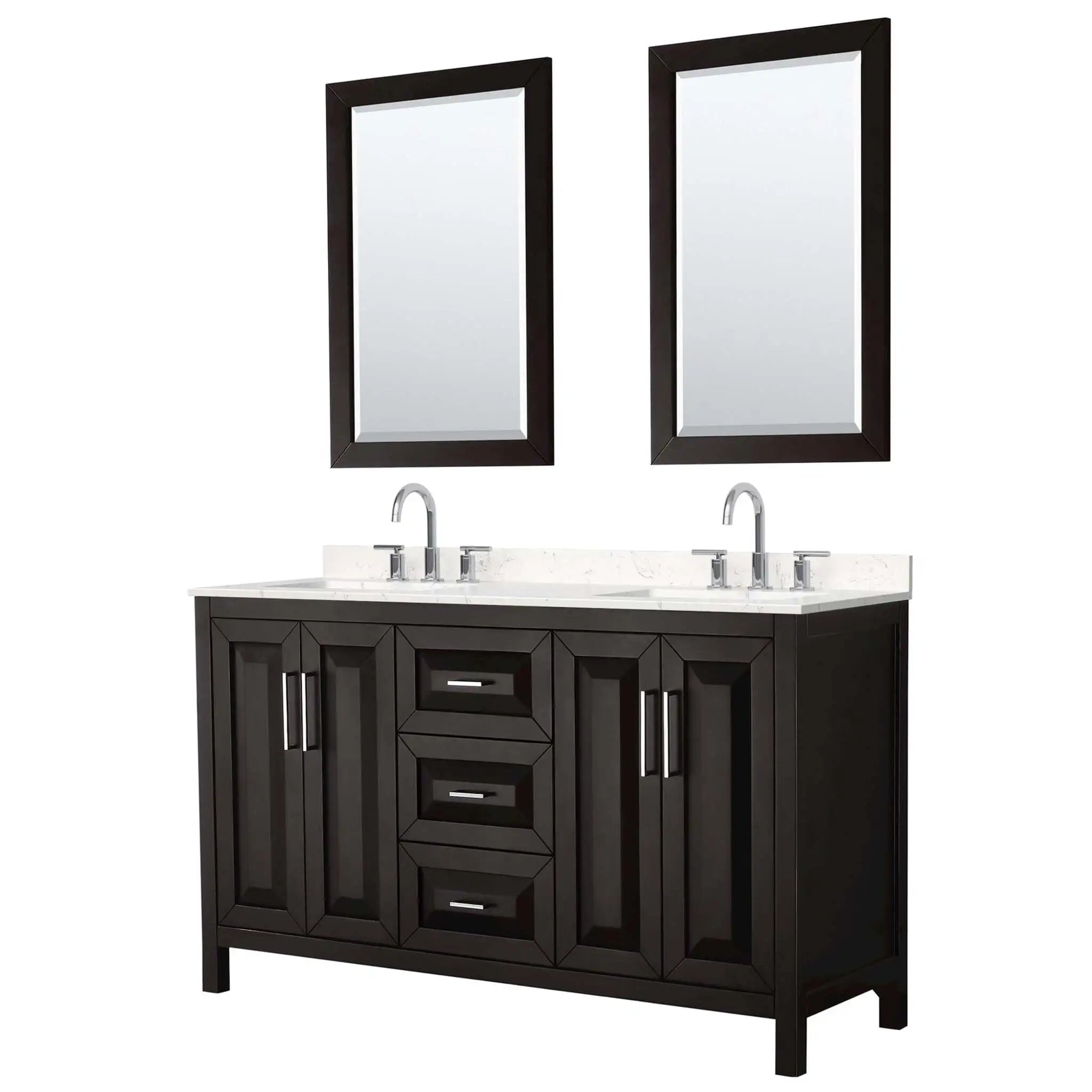 60" Daria Double Bathroom Vanity in Dark Espresso with Polished Chrome Trim & 24" Mirror by Wyndham