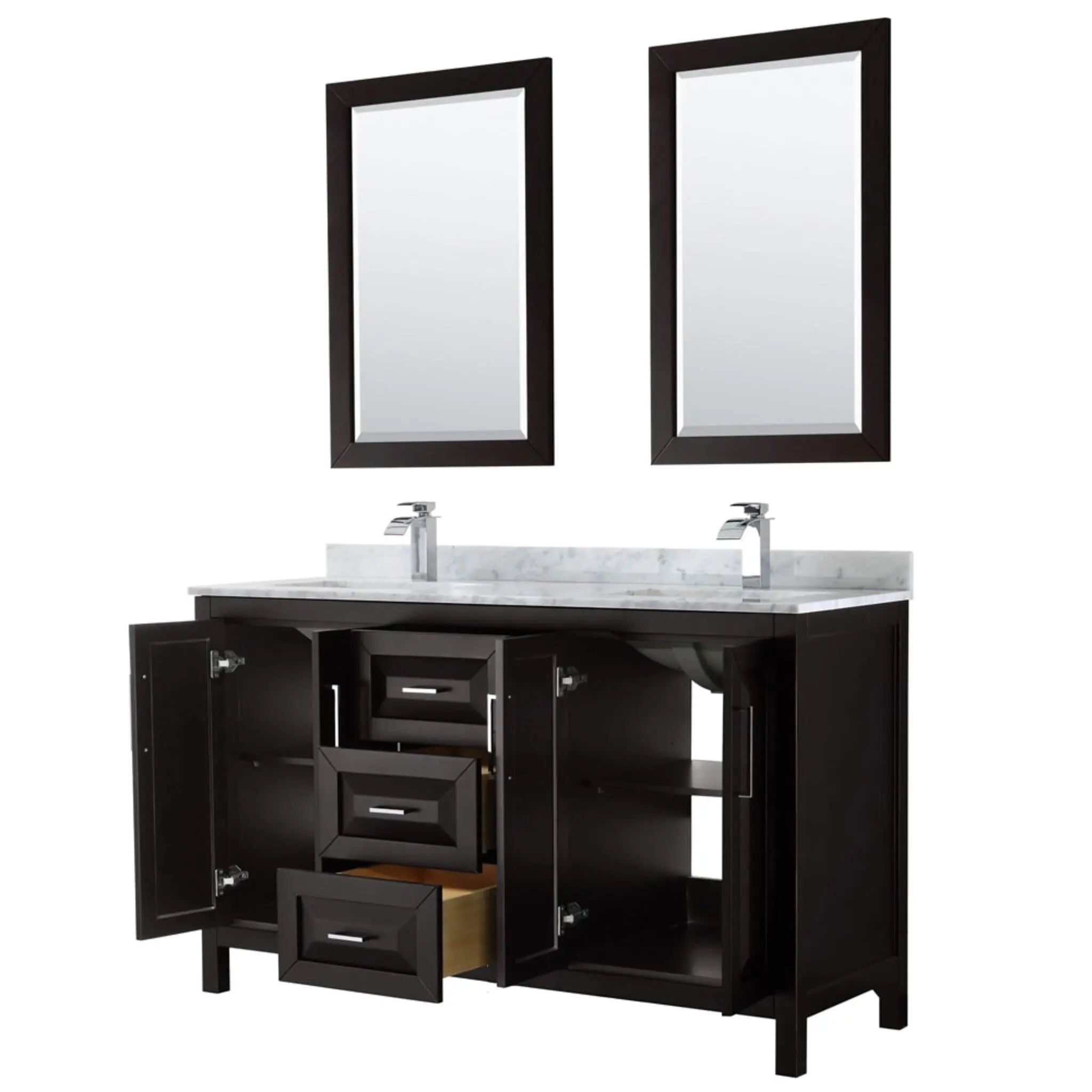 60" Daria Double Bathroom Vanity in Dark Espresso with Polished Chrome Trim & 24" Mirror by Wyndham