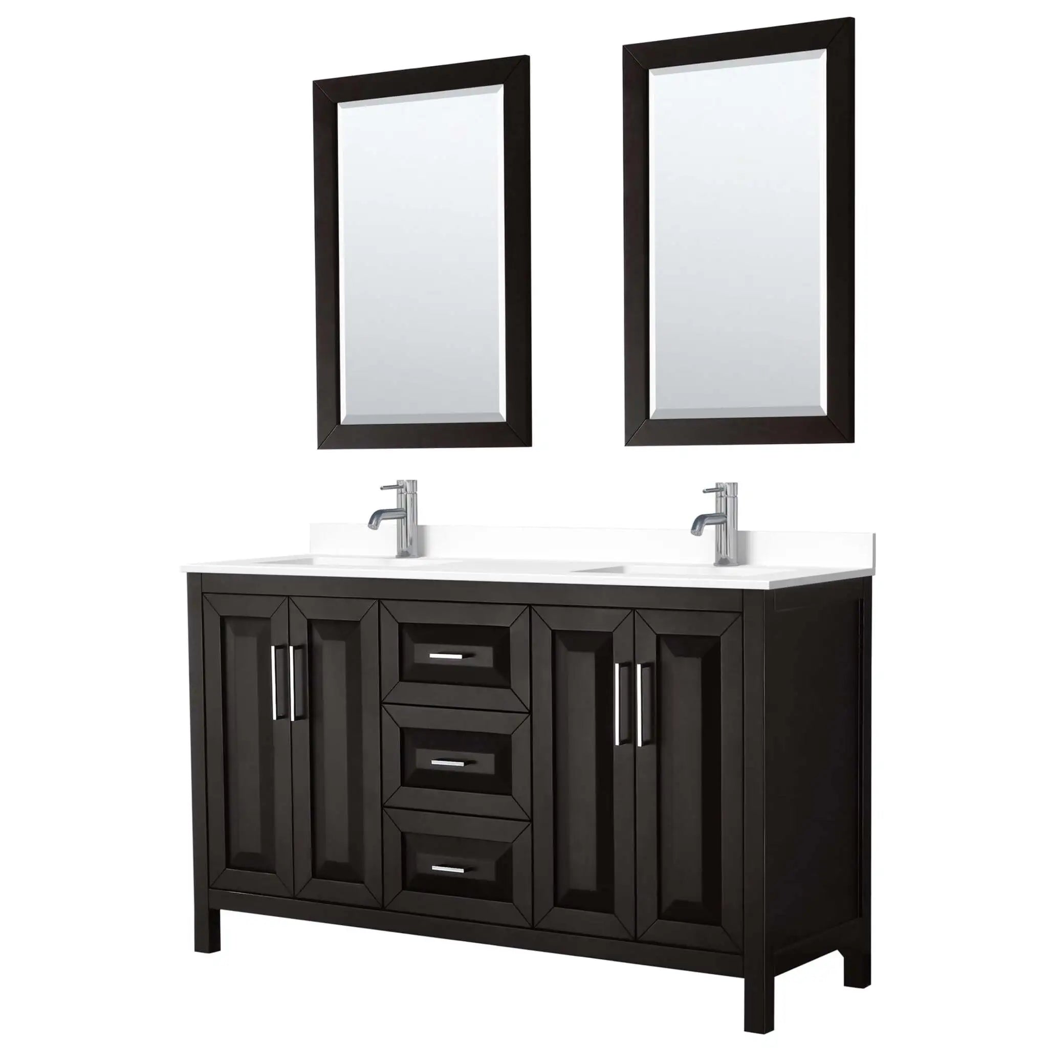 60" Daria Double Bathroom Vanity in Dark Espresso with Polished Chrome Trim & 24" Mirror by Wyndham