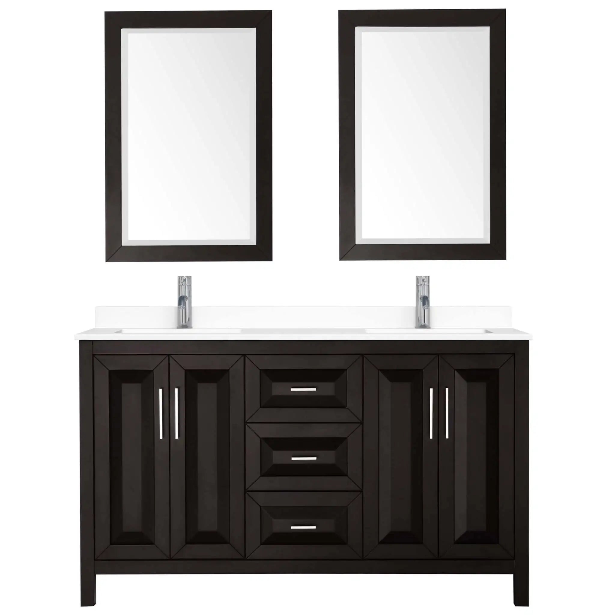 60" Daria Double Bathroom Vanity in Dark Espresso with Polished Chrome Trim & 24" Mirror by Wyndham