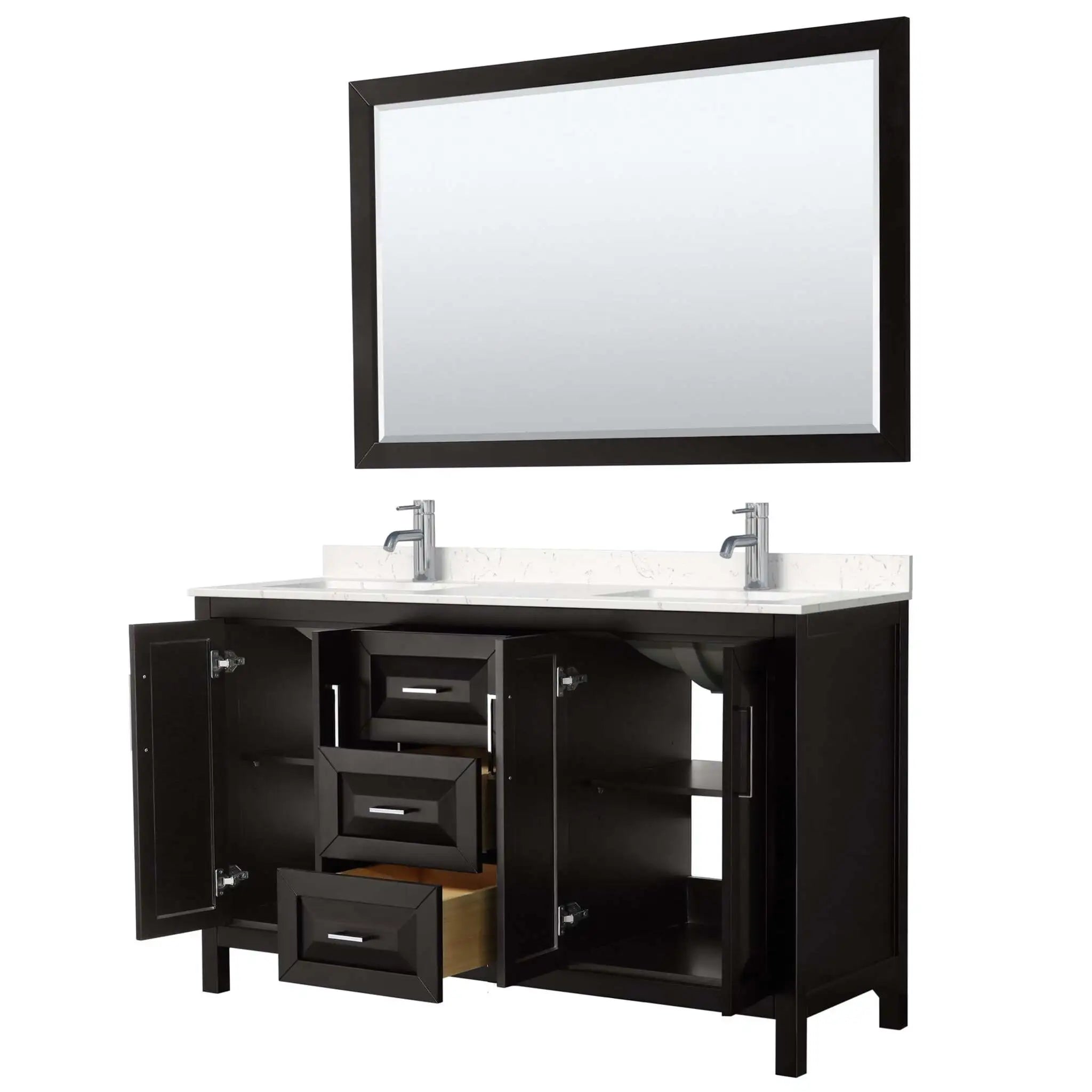 60" Daria Double Bathroom Vanity in Dark Espresso with Polished Chrome Trim & 58" Mirror by Wyndham